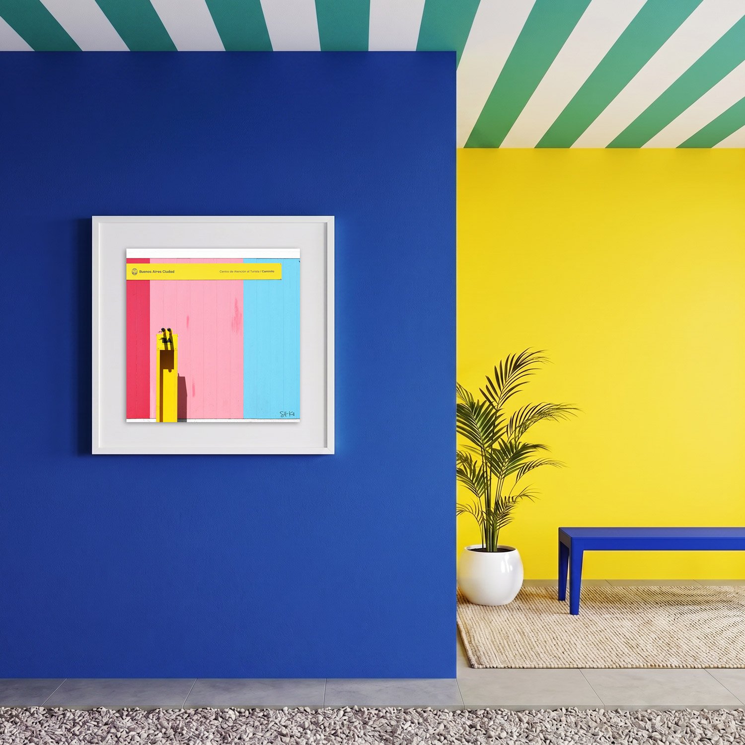 Buenos Aires 02 framed photography print in bold blue and yellow modern interior