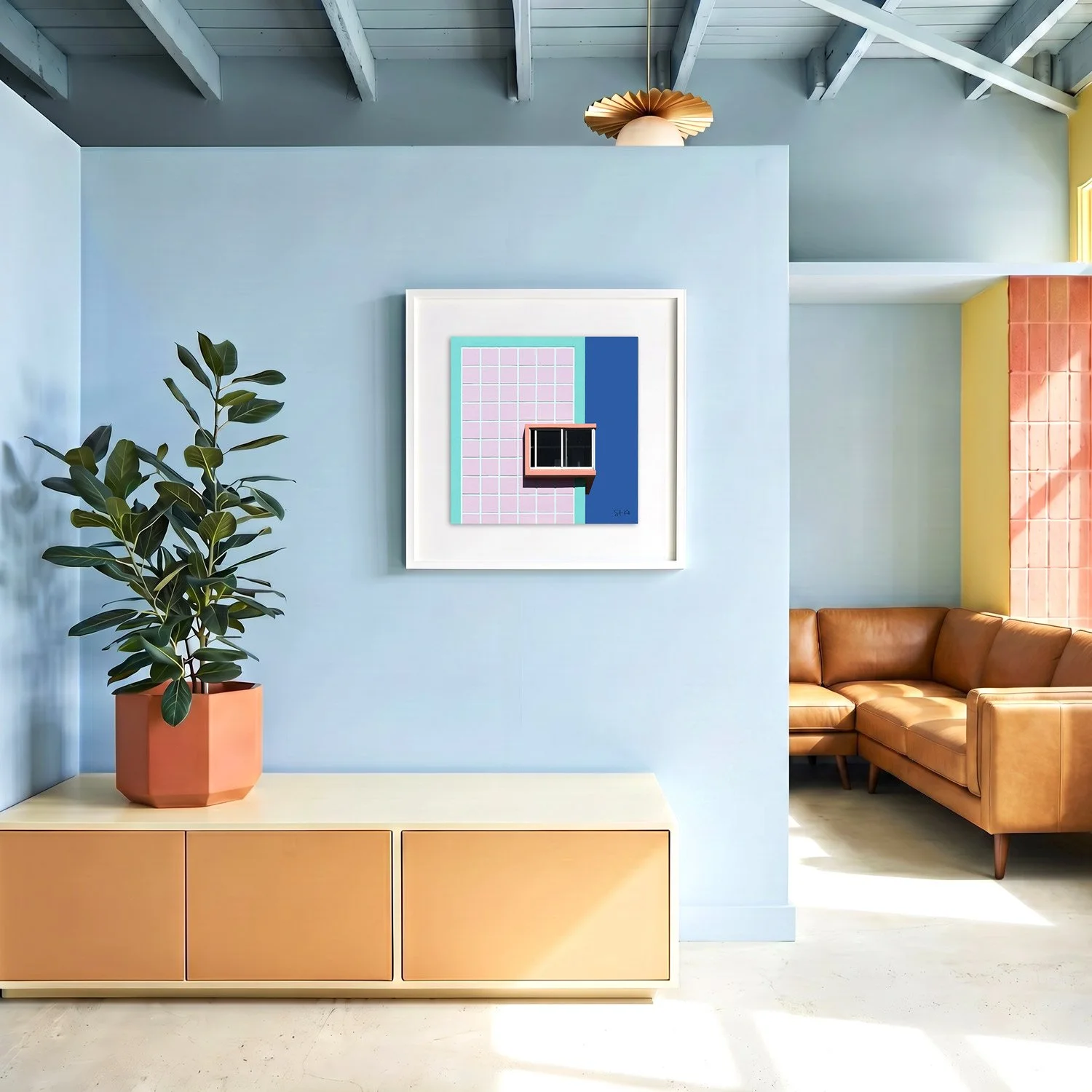 Miami Beach 18 framed photography print in sky blue and caramel coastal interior
