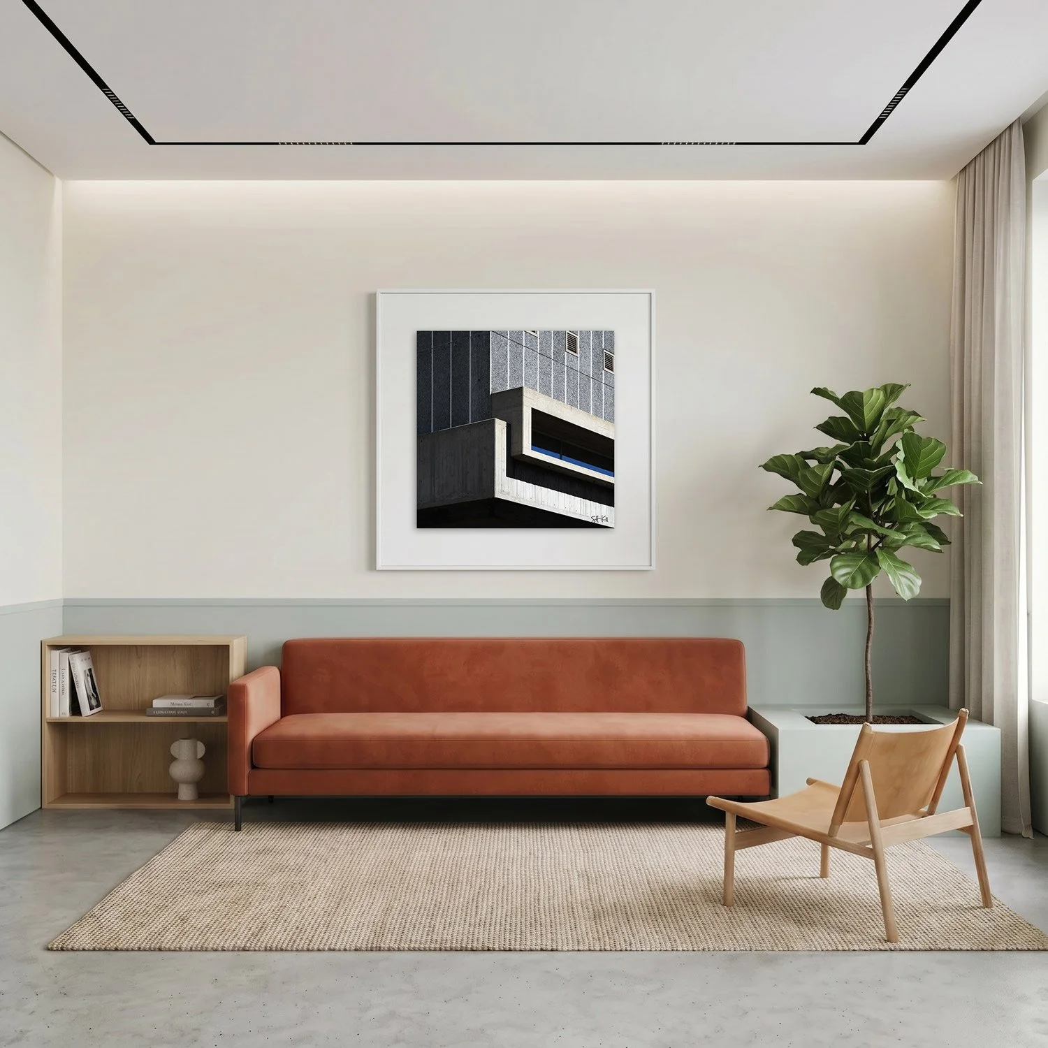 Southbank Centre 10 framed photography print in warm cream and sage minimalist interior