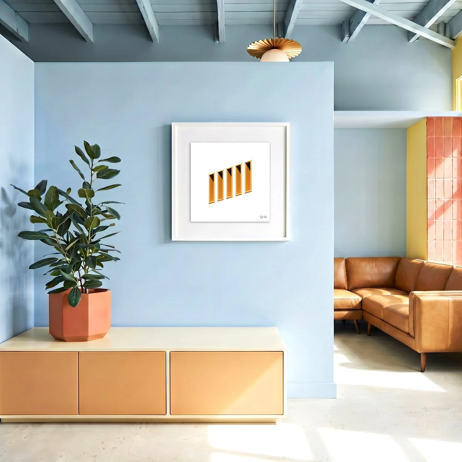 Miami Beach 19 framed photography print in sky blue and caramel coastal interior