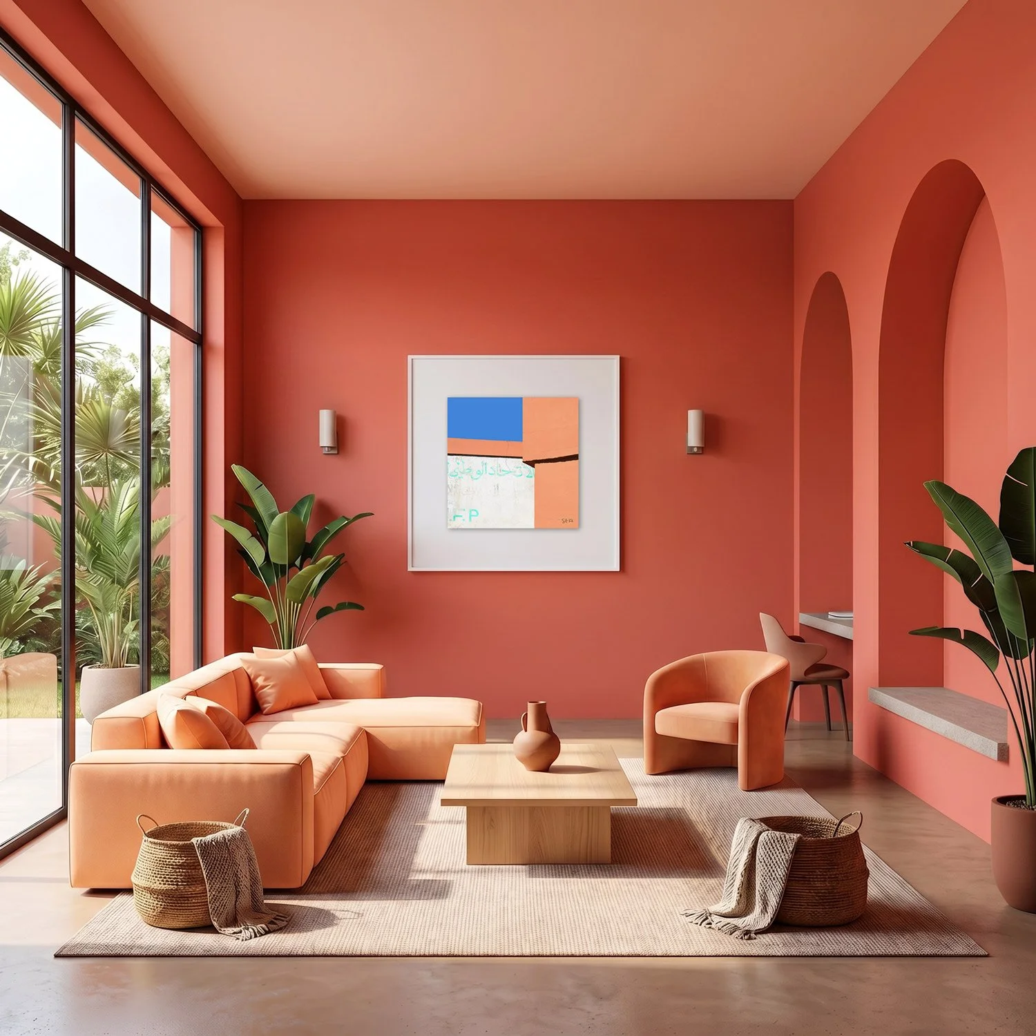 Marrakech Medina 12 framed photography print in warm terracotta and peach interior