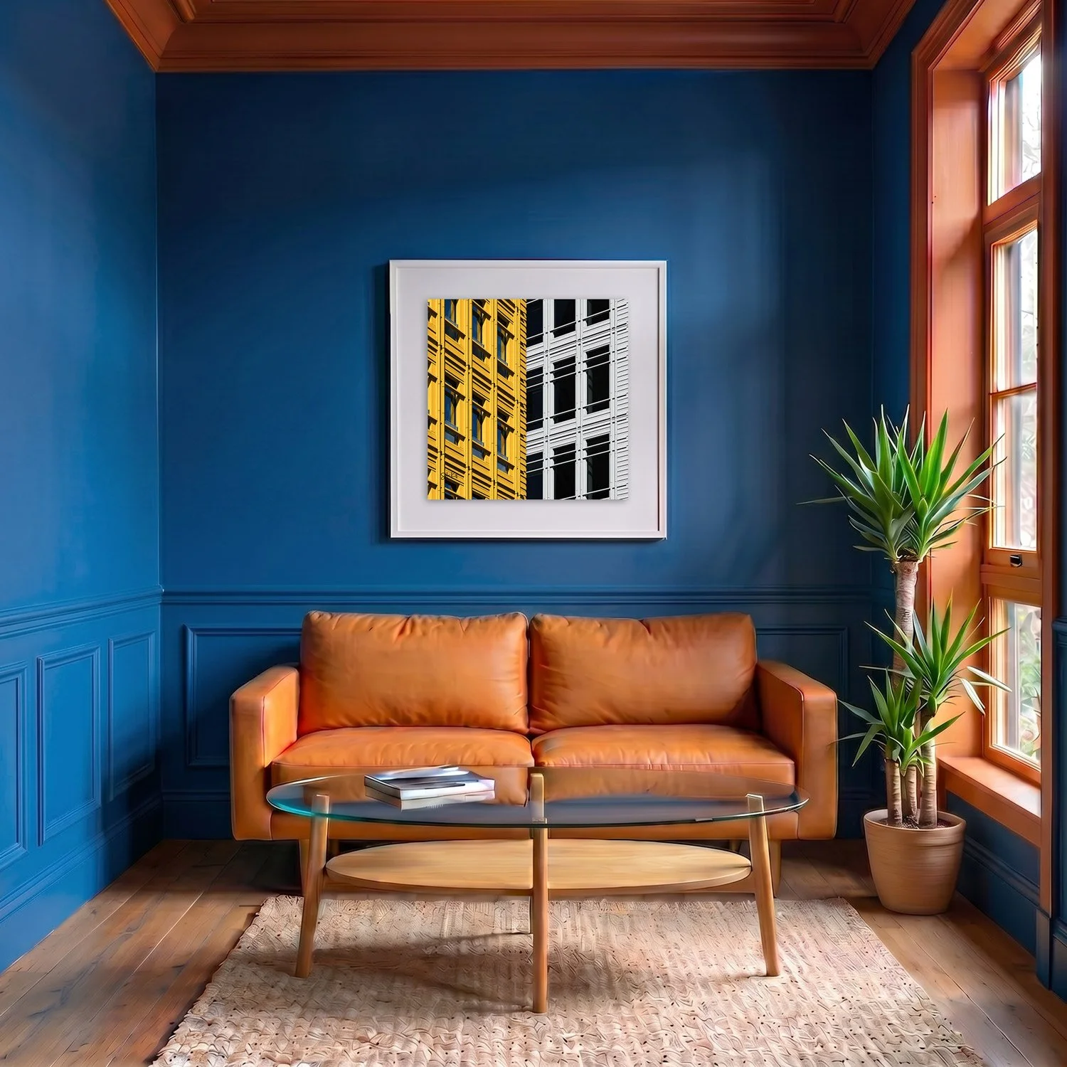 Central Saint Giles 14 framed photography print in deep blue and terracotta classic interior