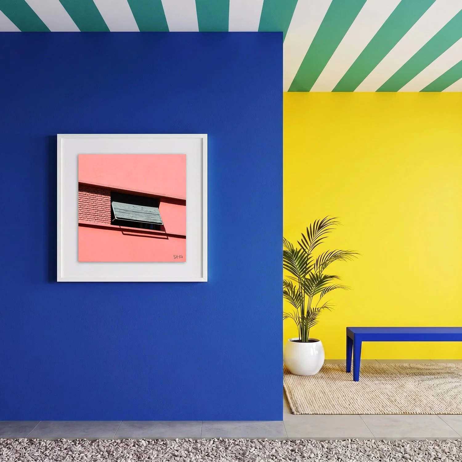 Buenos Aires 05 framed photography print in bold blue and yellow modern interior