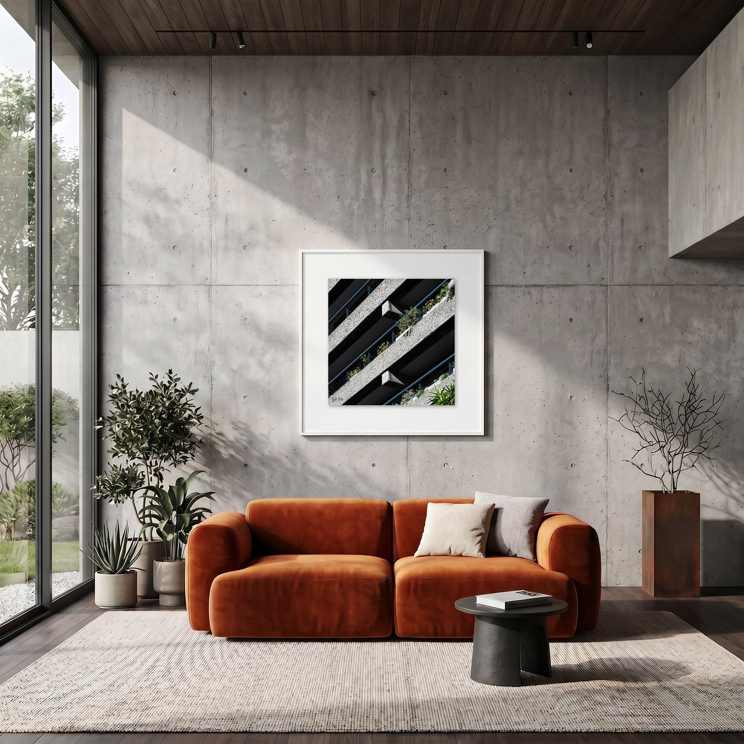 Barbican Centre 19 framed photography print in raw concrete and rust modern interior