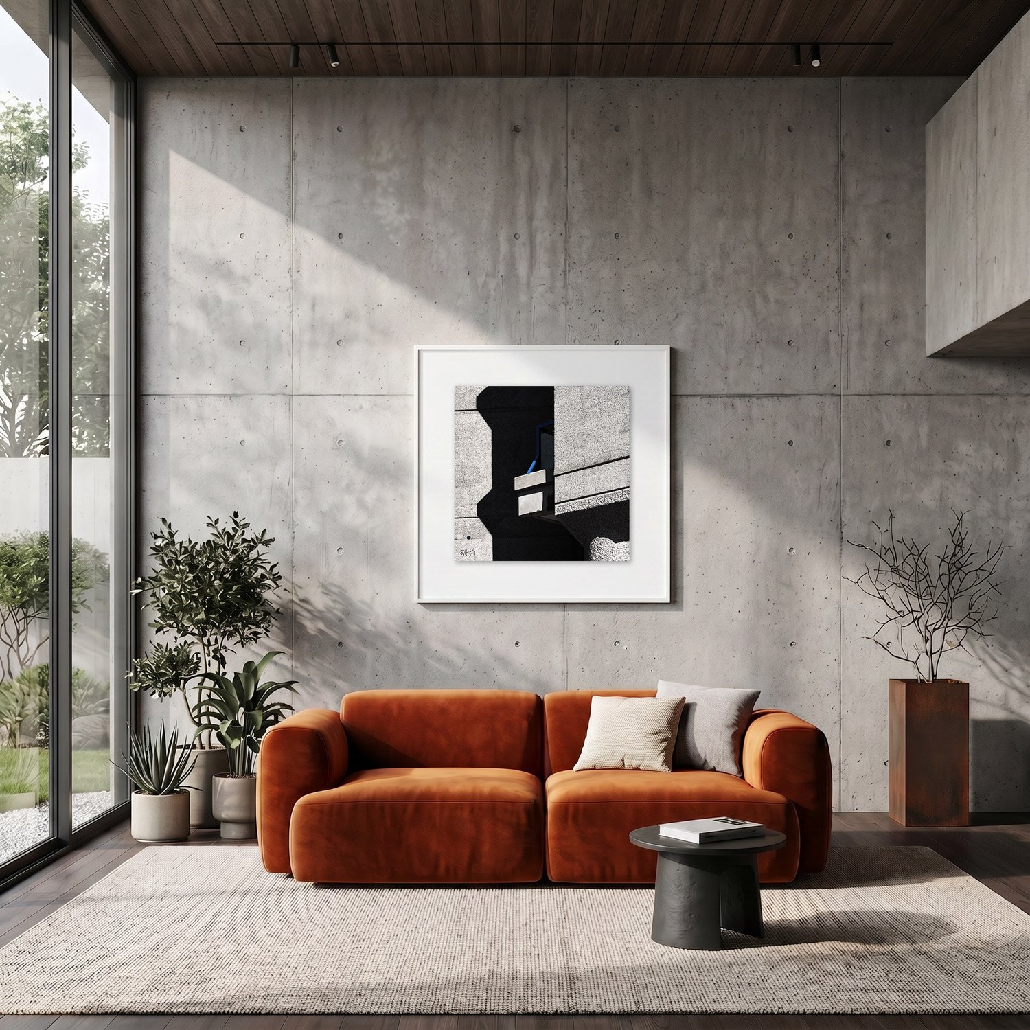 Barbican Centre 14 framed photography print in raw concrete and rust modern interior