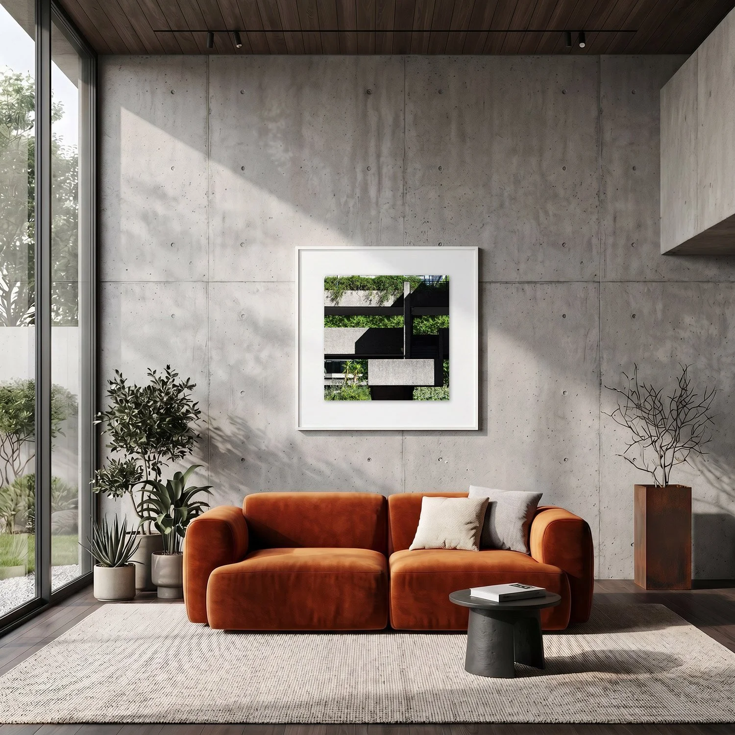 Barbican Centre 08 framed photography print in raw concrete and rust modern interior