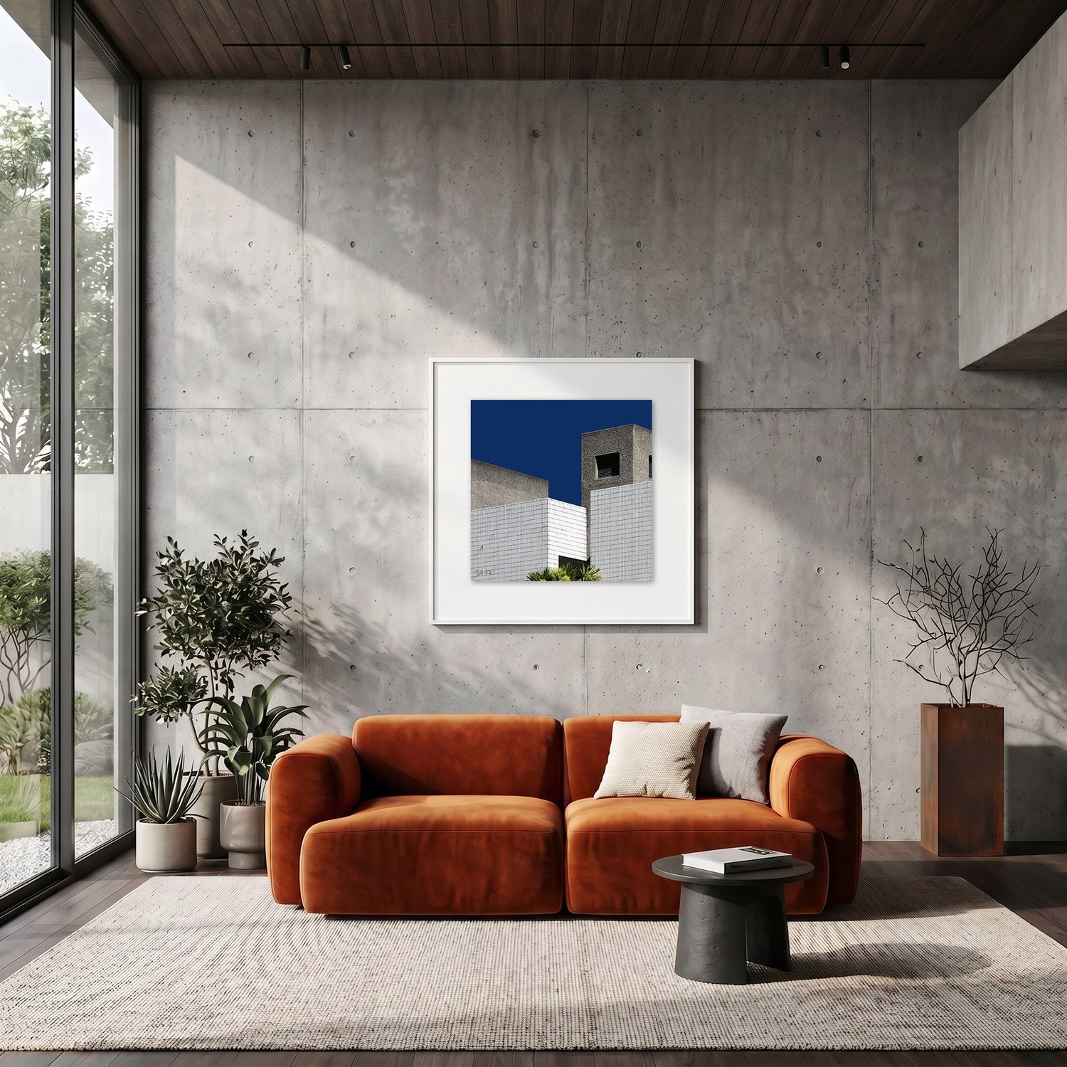 Barbican Centre 15 framed photography print in raw concrete and rust modern interior
