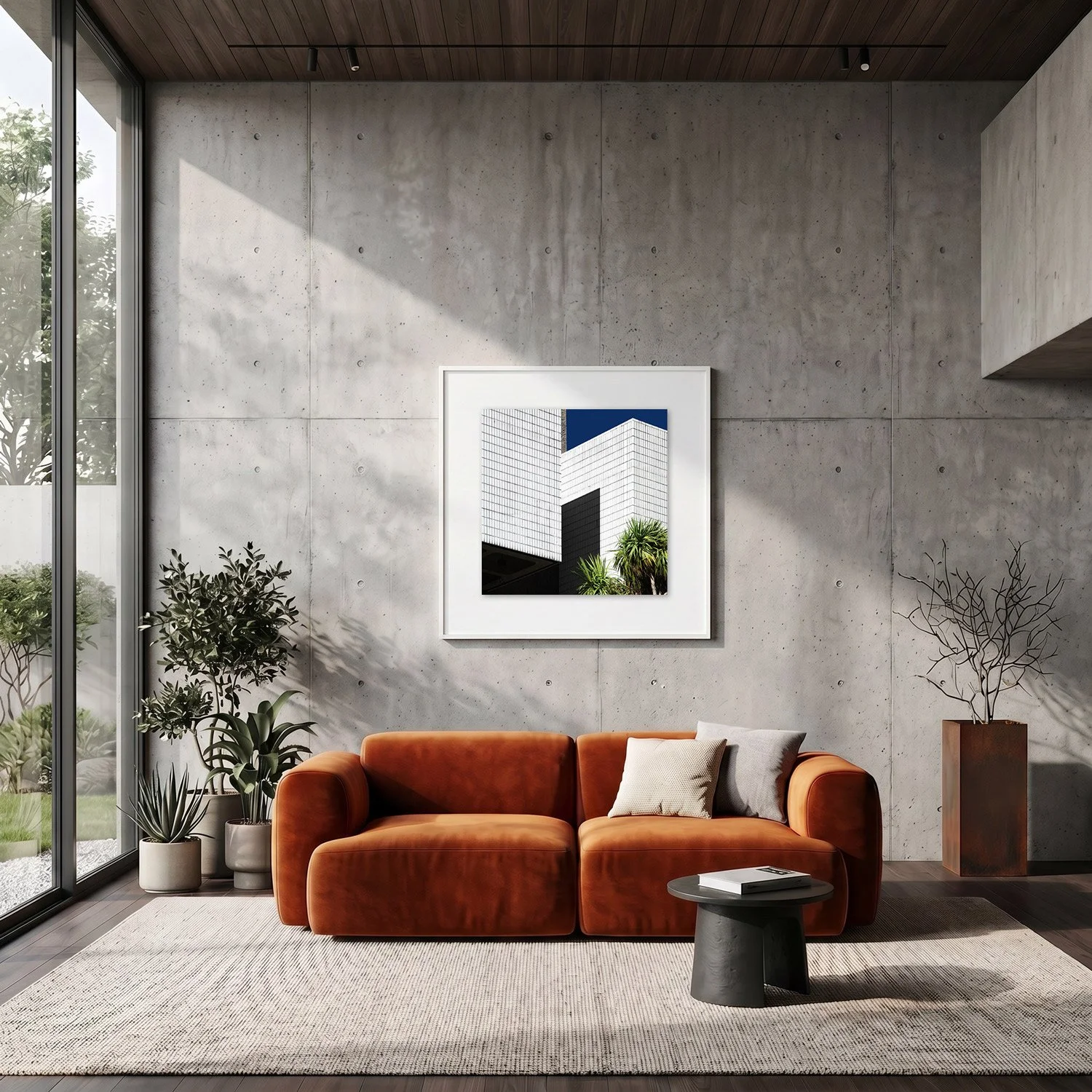 Barbican Centre 02 framed photography print in raw concrete and rust modern interior