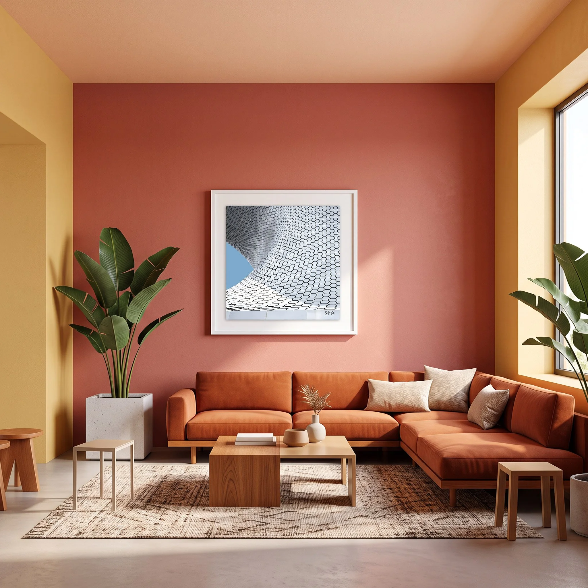 Museo Soumaya 06 framed photography print in terracotta and amber modern living room