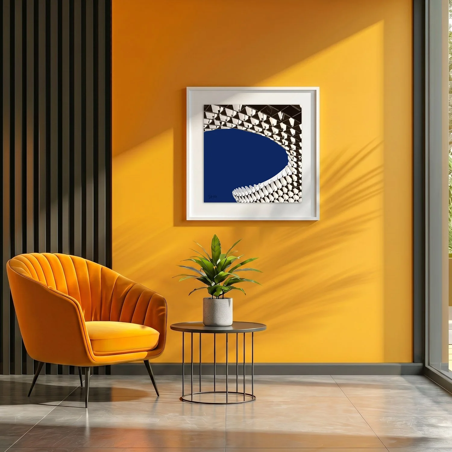 Setas de Sevilla 01 framed photography print in marigold yellow and charcoal modern interior