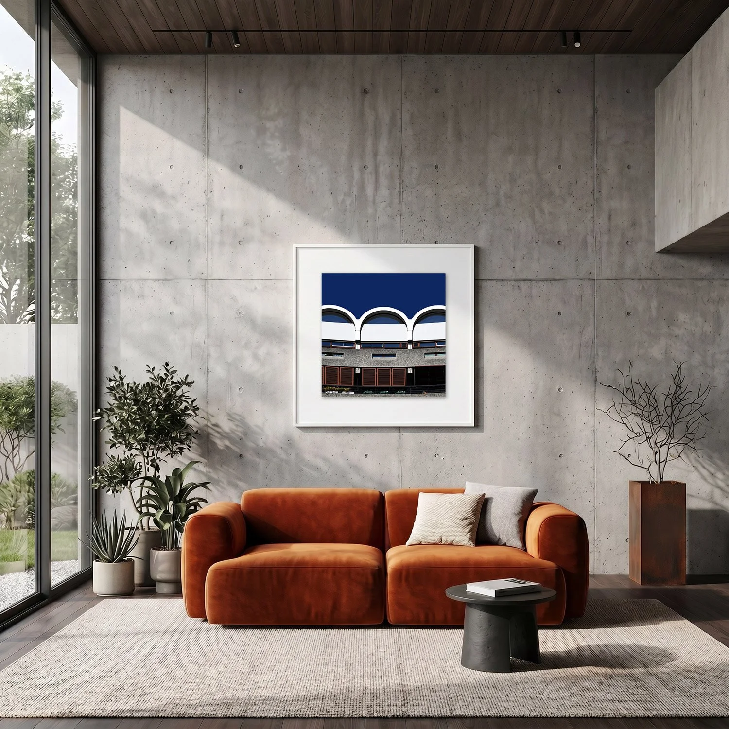 Barbican Centre 13 framed photography print in raw concrete and rust modern interior