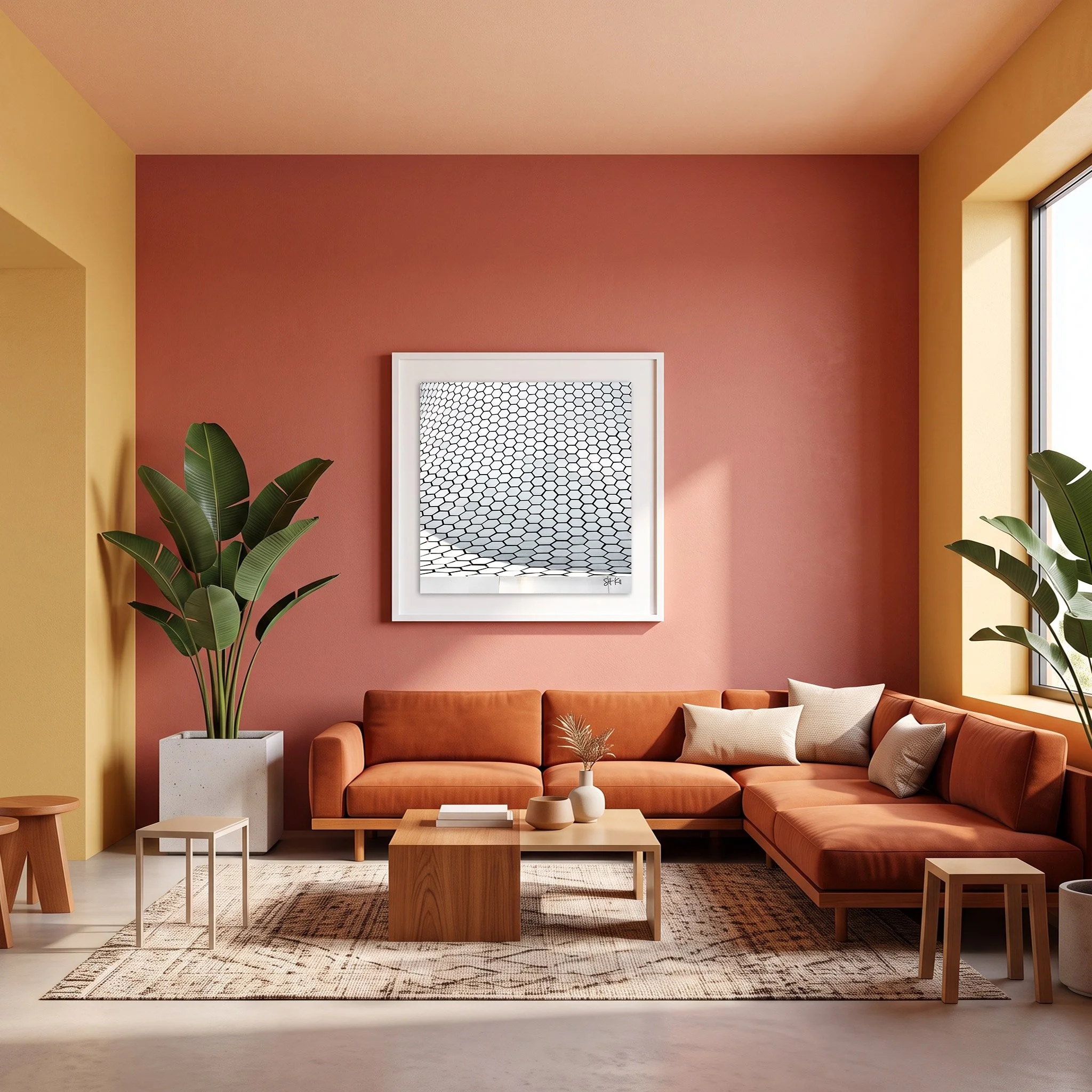 Museo Soumaya 04 framed photography print in terracotta and amber modern living room