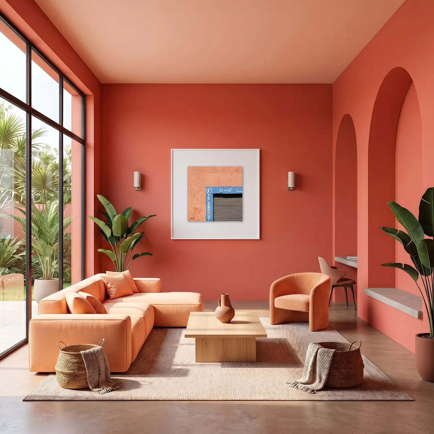 Marrakech Medina 06 framed photography print in warm terracotta and peach interior