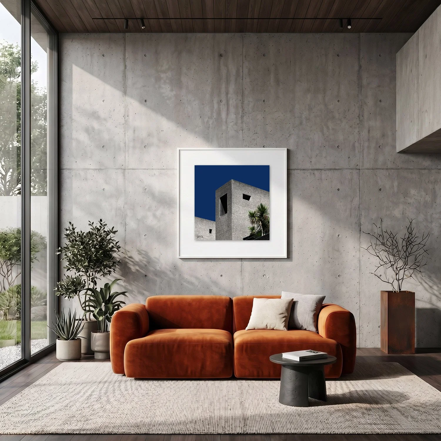 Barbican Centre 11 framed photography print in raw concrete and rust modern interior