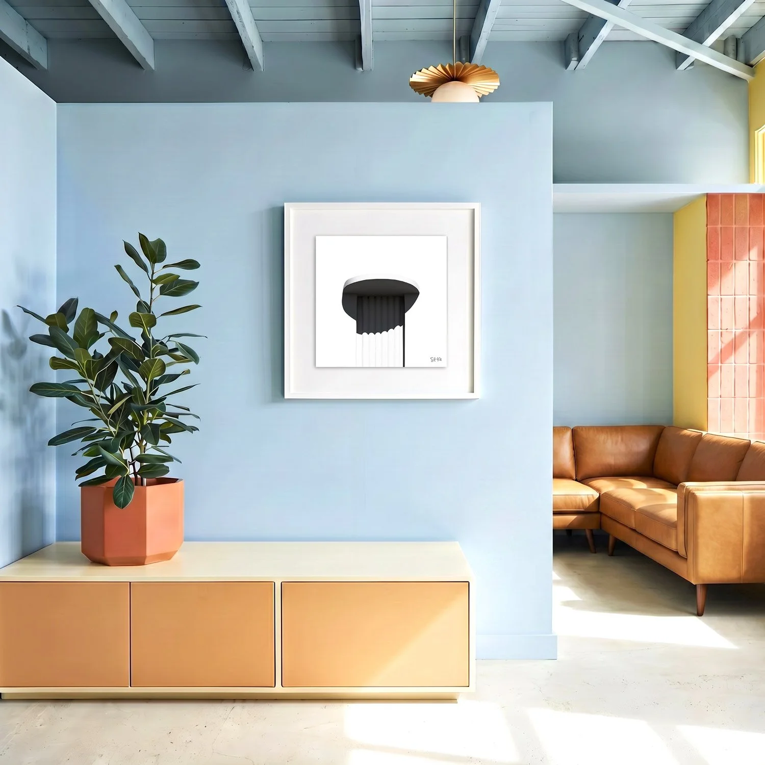 Miami Beach 15 framed photography print in sky blue and caramel coastal interior