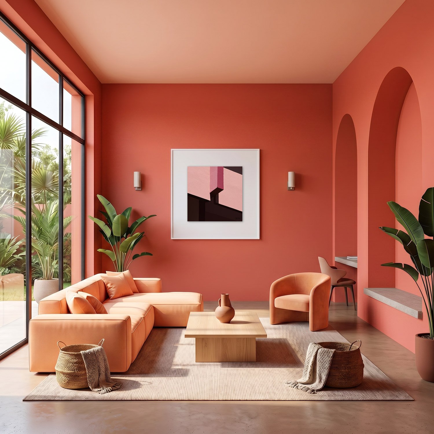 Marrakech Medina 11 framed photography print in warm terracotta and peach interior