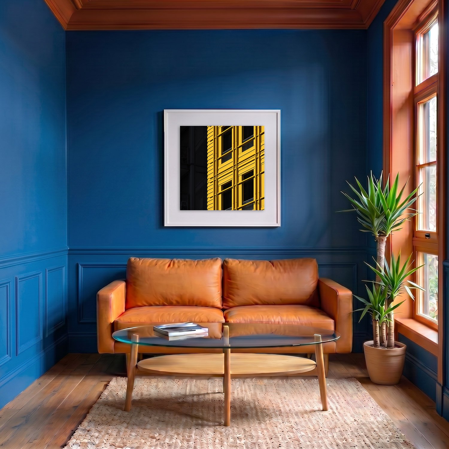Central Saint Giles 18 framed photography print in deep blue and terracotta classic interior