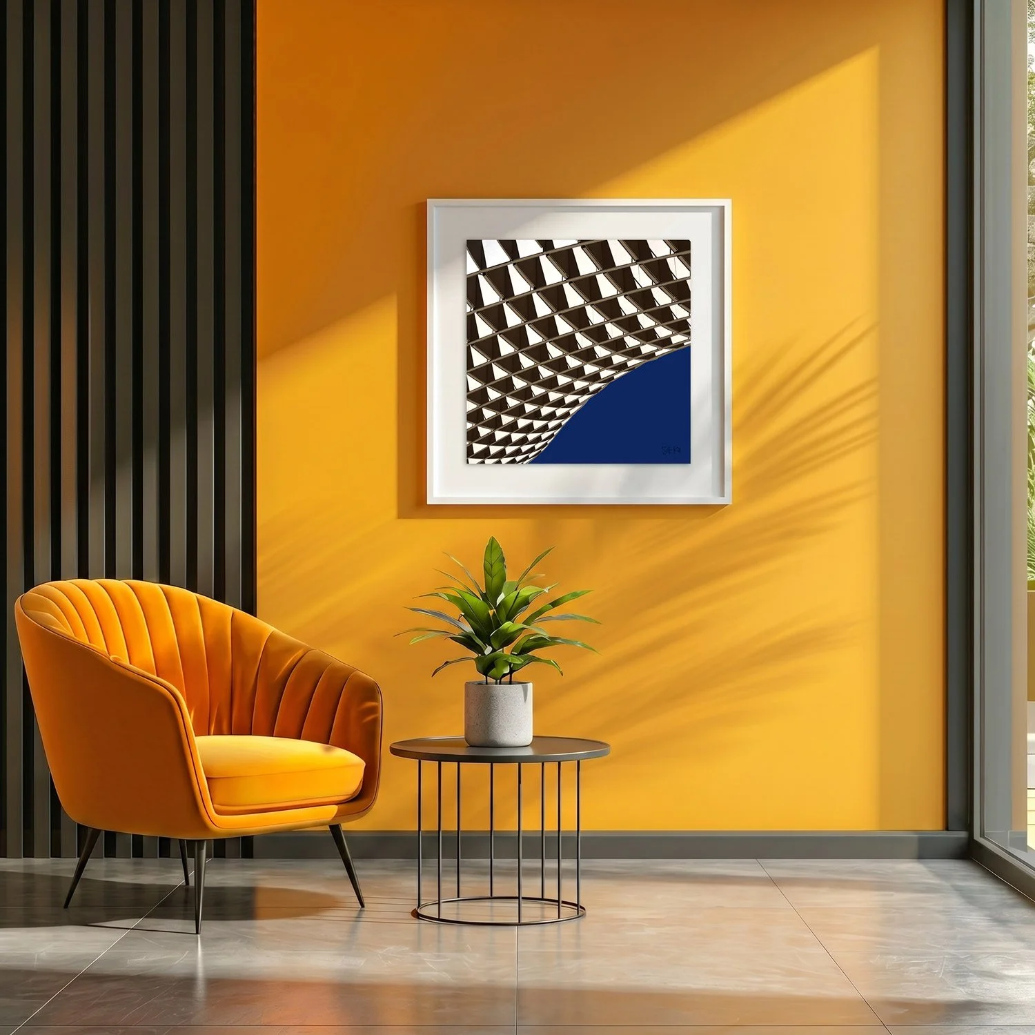Setas de Sevilla 16 framed photography print in marigold yellow and charcoal modern interior
