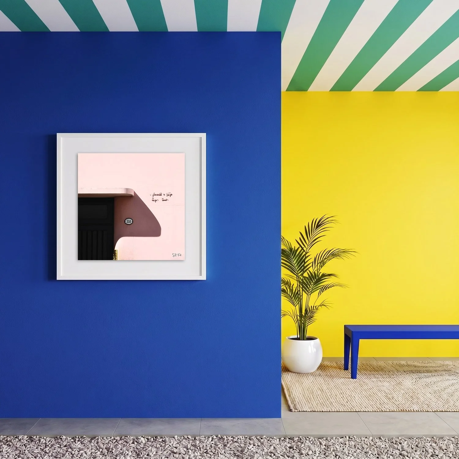 Buenos Aires 07 framed photography print in bold blue and yellow modern interior