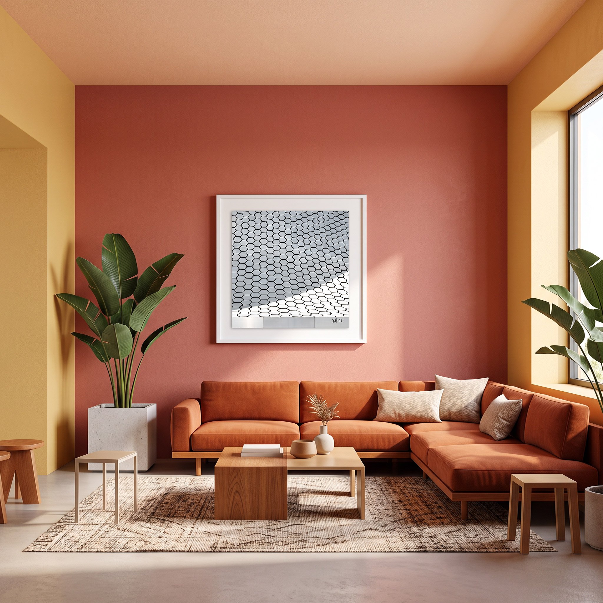 Museo Soumaya 08 framed photography print in terracotta and amber modern living room