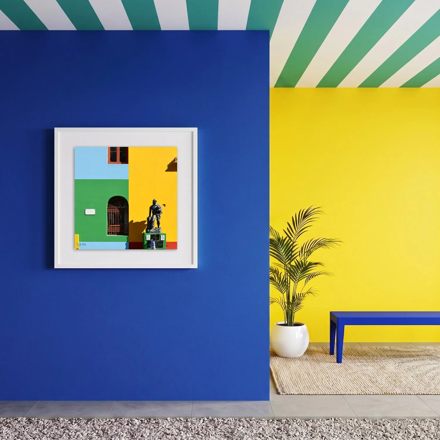 Buenos Aires 03 framed photography print in bold blue and yellow modern interior