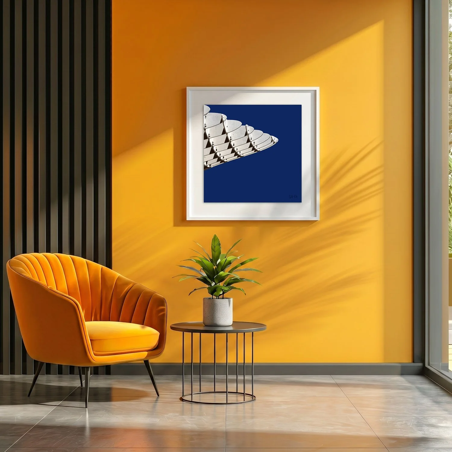 Setas de Sevilla 17 framed photography print in marigold yellow and charcoal modern interior