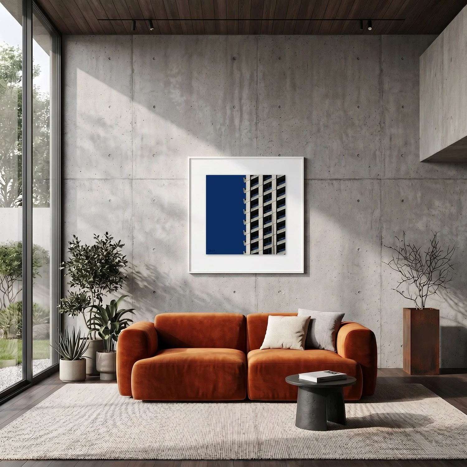 Barbican Centre 17 framed photography print in raw concrete and rust modern interior