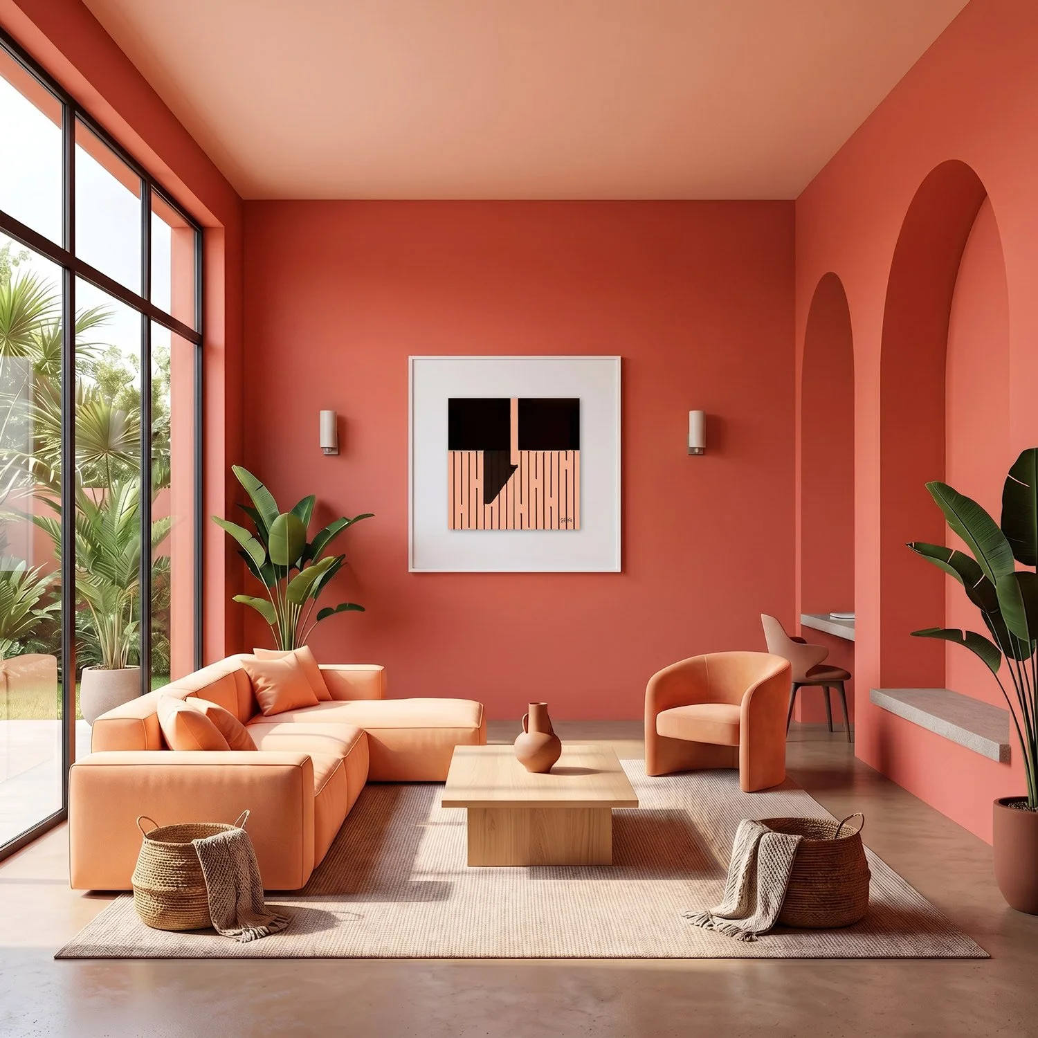 Marrakech Medina 18 framed photography print in warm terracotta and peach interior