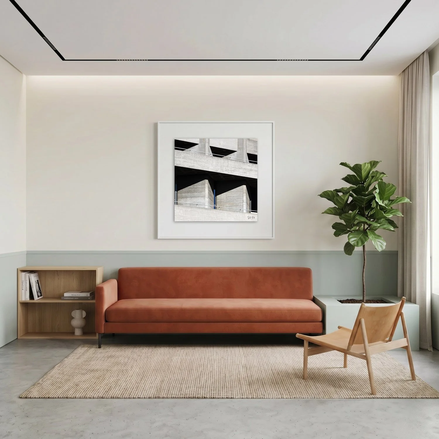 Southbank Centre 16 framed photography print in warm cream and sage minimalist interior