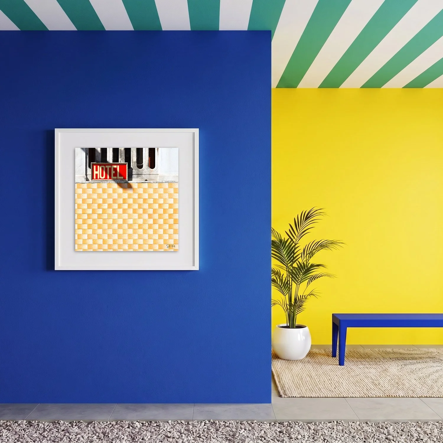 Buenos Aires 04 framed photography print in bold blue and yellow modern interior