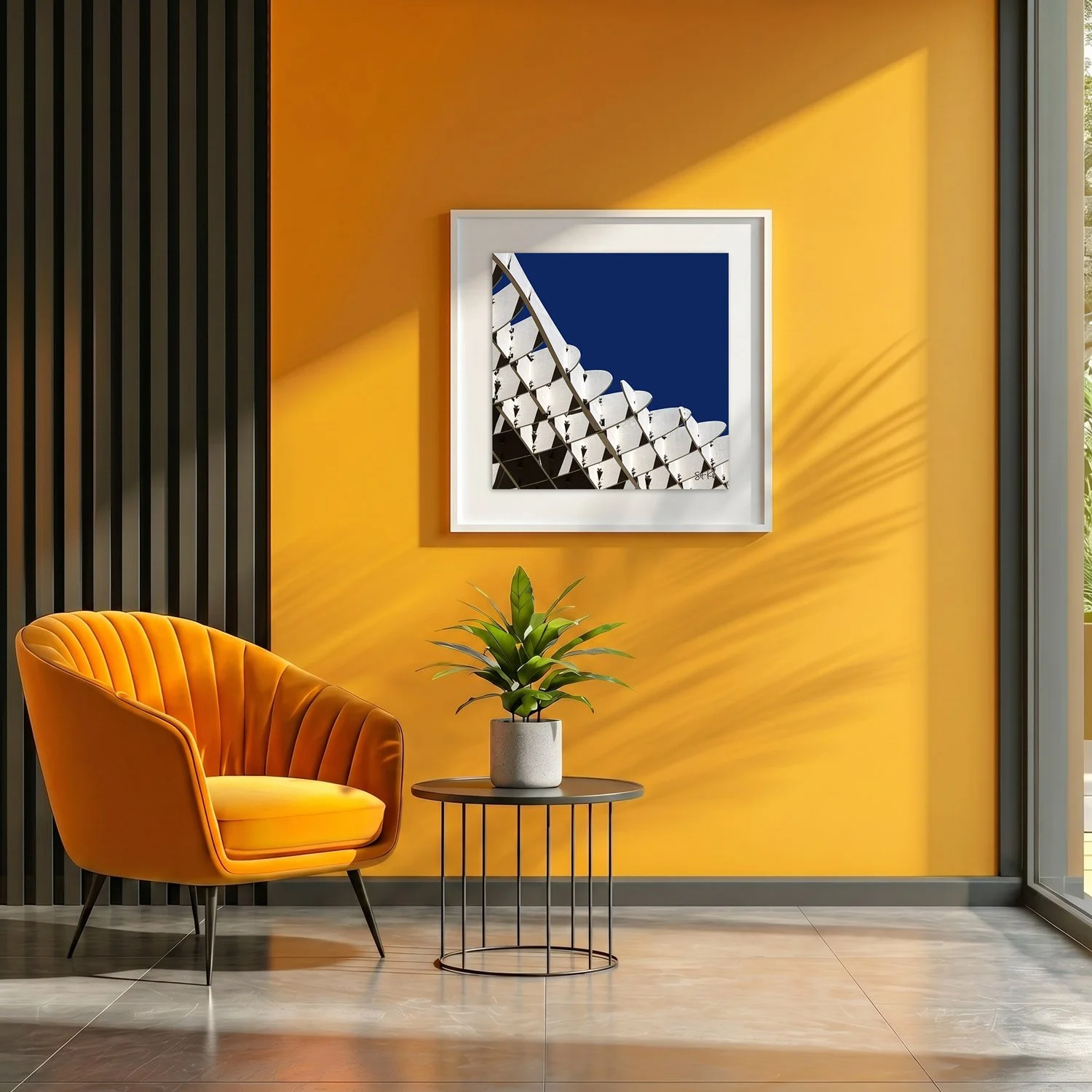 Setas de Sevilla 12 framed photography print in marigold yellow and charcoal modern interior
