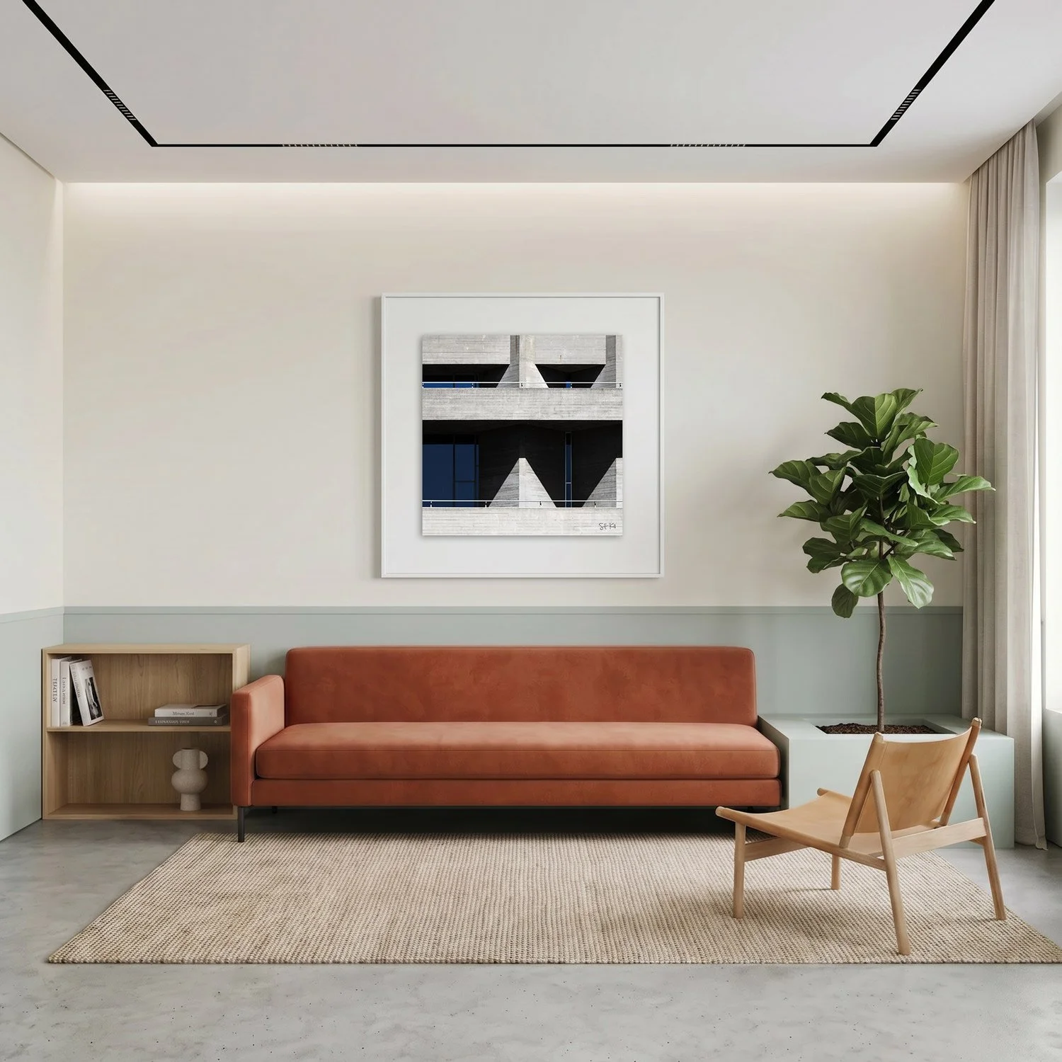 Southbank Centre 01 framed photography print in warm cream and sage minimalist interior
