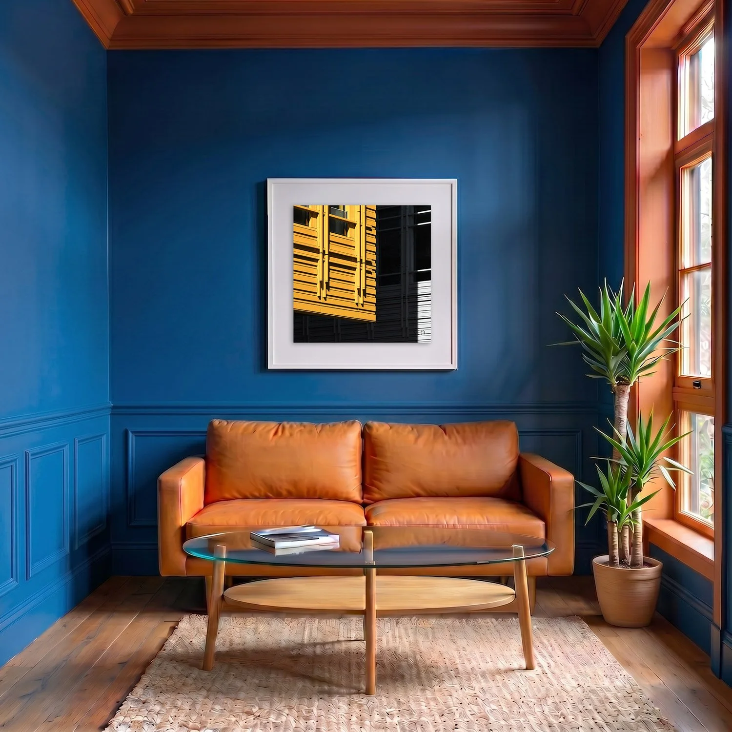 Central Saint Giles 10 framed photography print in deep blue and terracotta classic interior