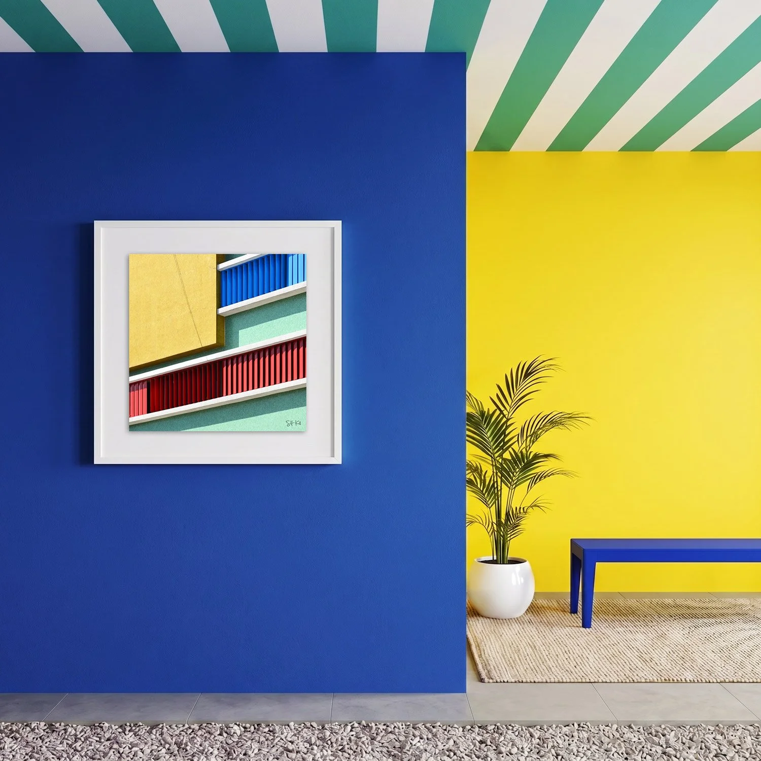 Buenos Aires 08 framed photography print in bold blue and yellow modern interior