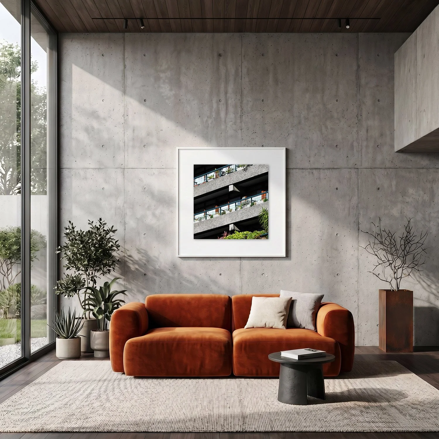 Barbican Centre 10 framed photography print in raw concrete and rust modern interior