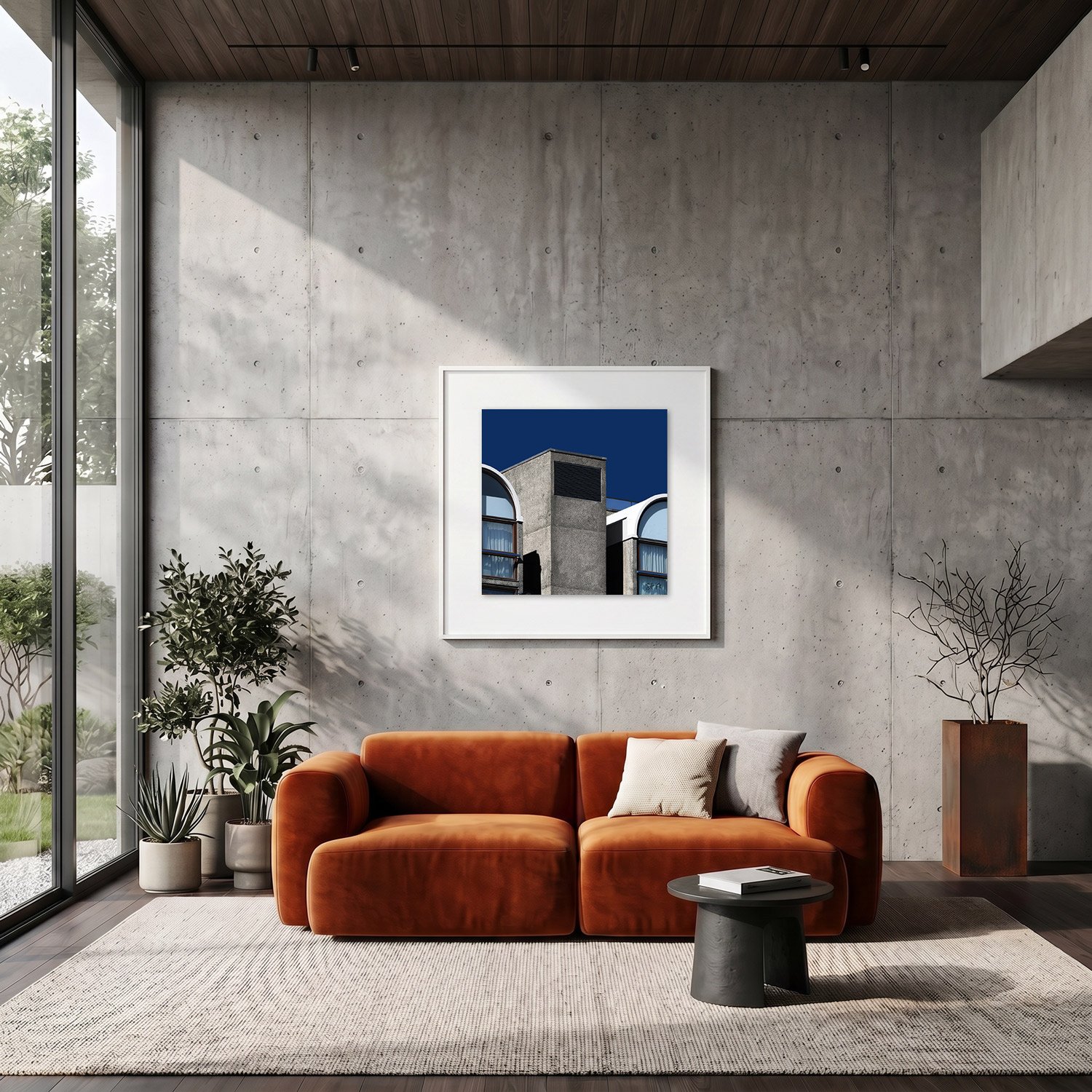 Barbican Centre 18 framed photography print in raw concrete and rust modern interior