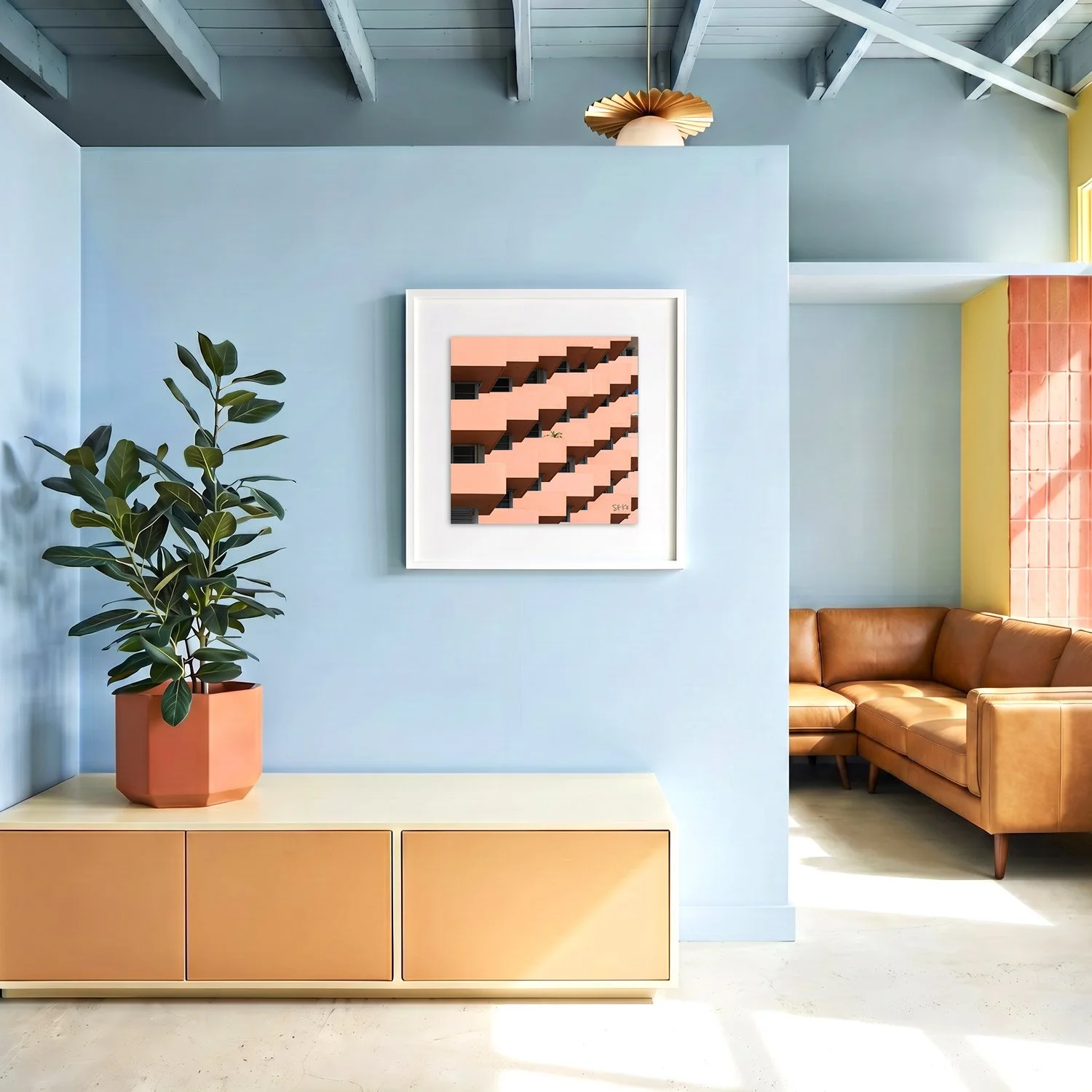 Miami Beach 17 framed photography print in sky blue and caramel coastal interior