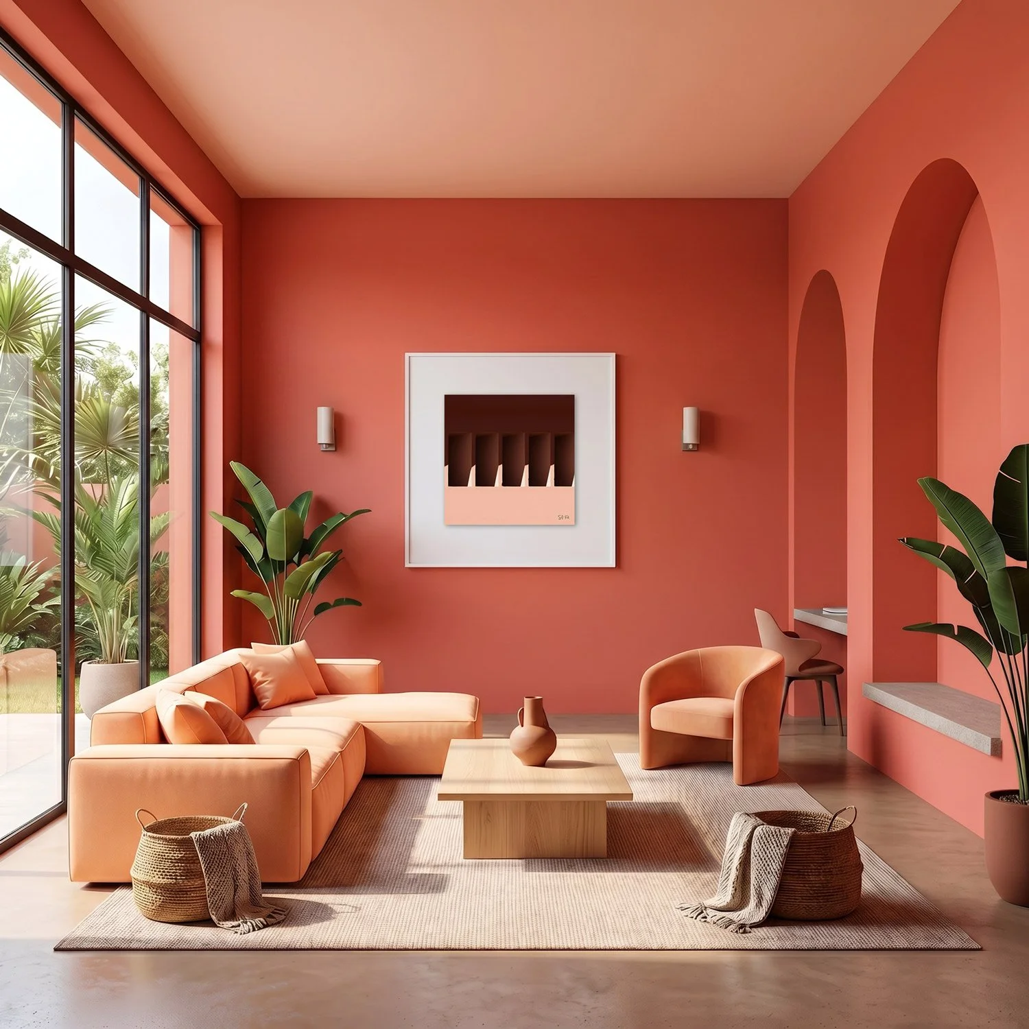 Marrakech Medina 08 framed photography print in warm terracotta and peach interior