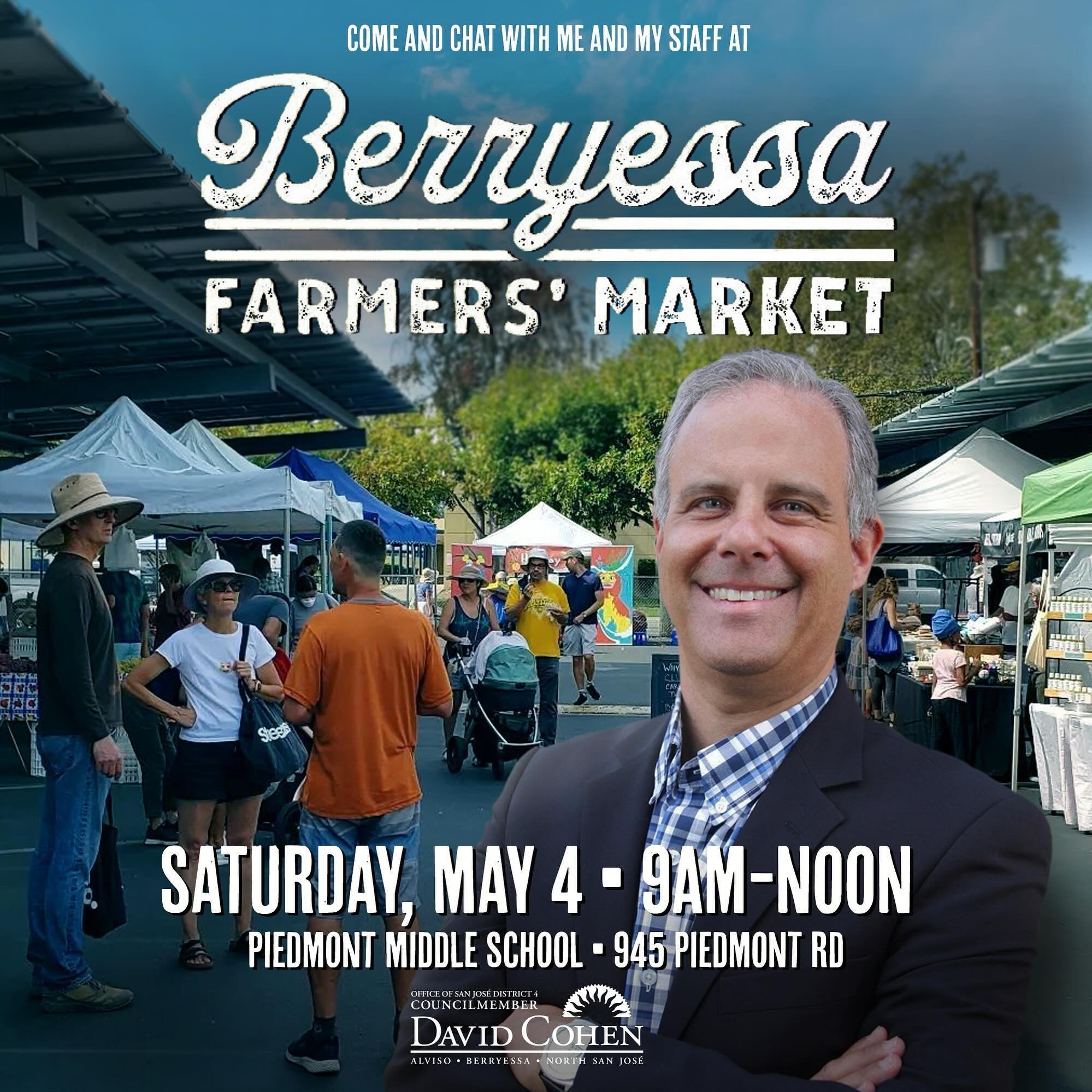 Join me and my staff at the first Berryessa Farmers&rsquo; Market of the season! Be sure to stop by my table first and pick up a reusable tote bag before you shop the local vendors.