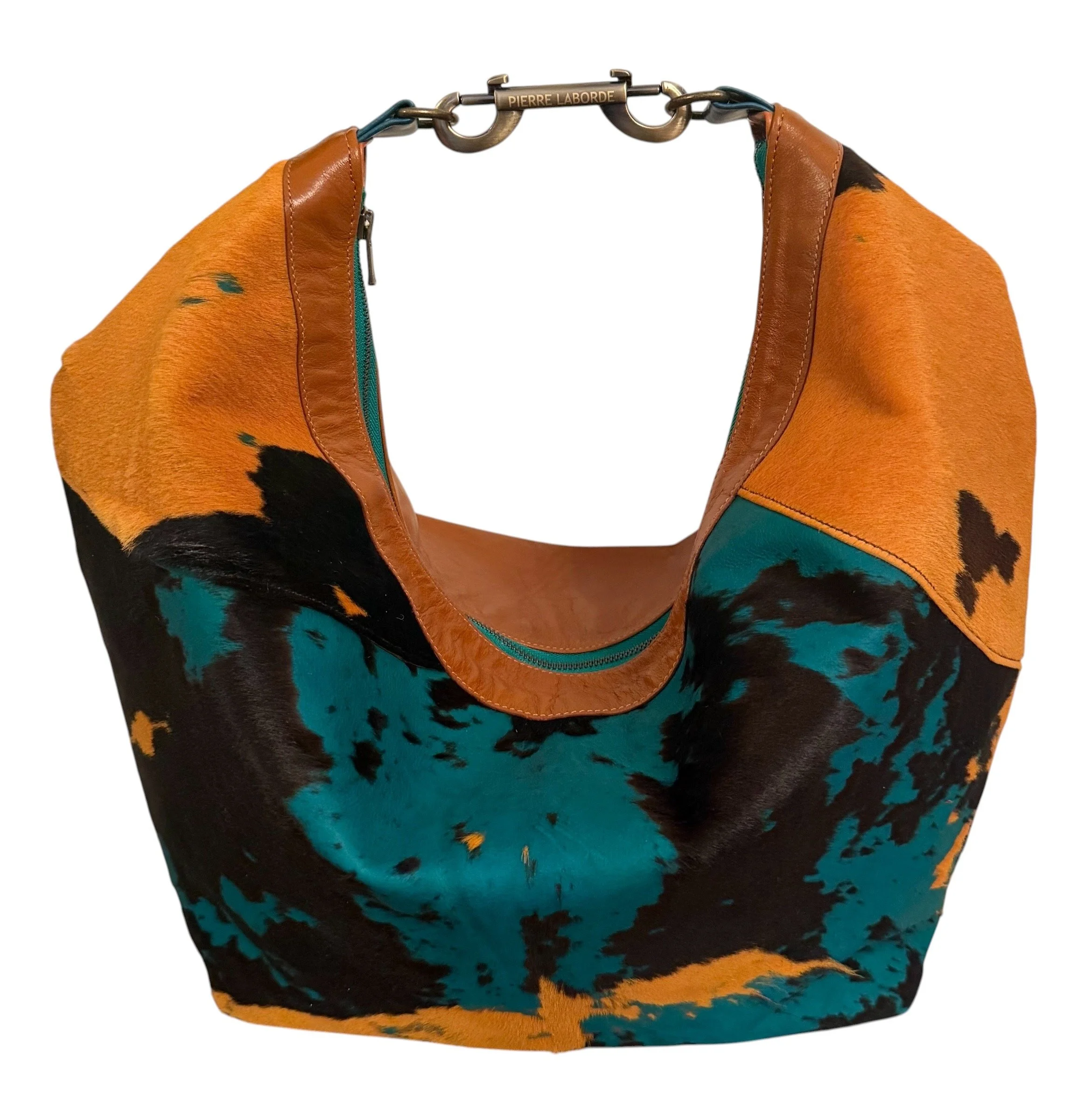 Brandy/ Acid Washed Yellow & Turquoise  Cowhide  / Soft Brown Leather Hide