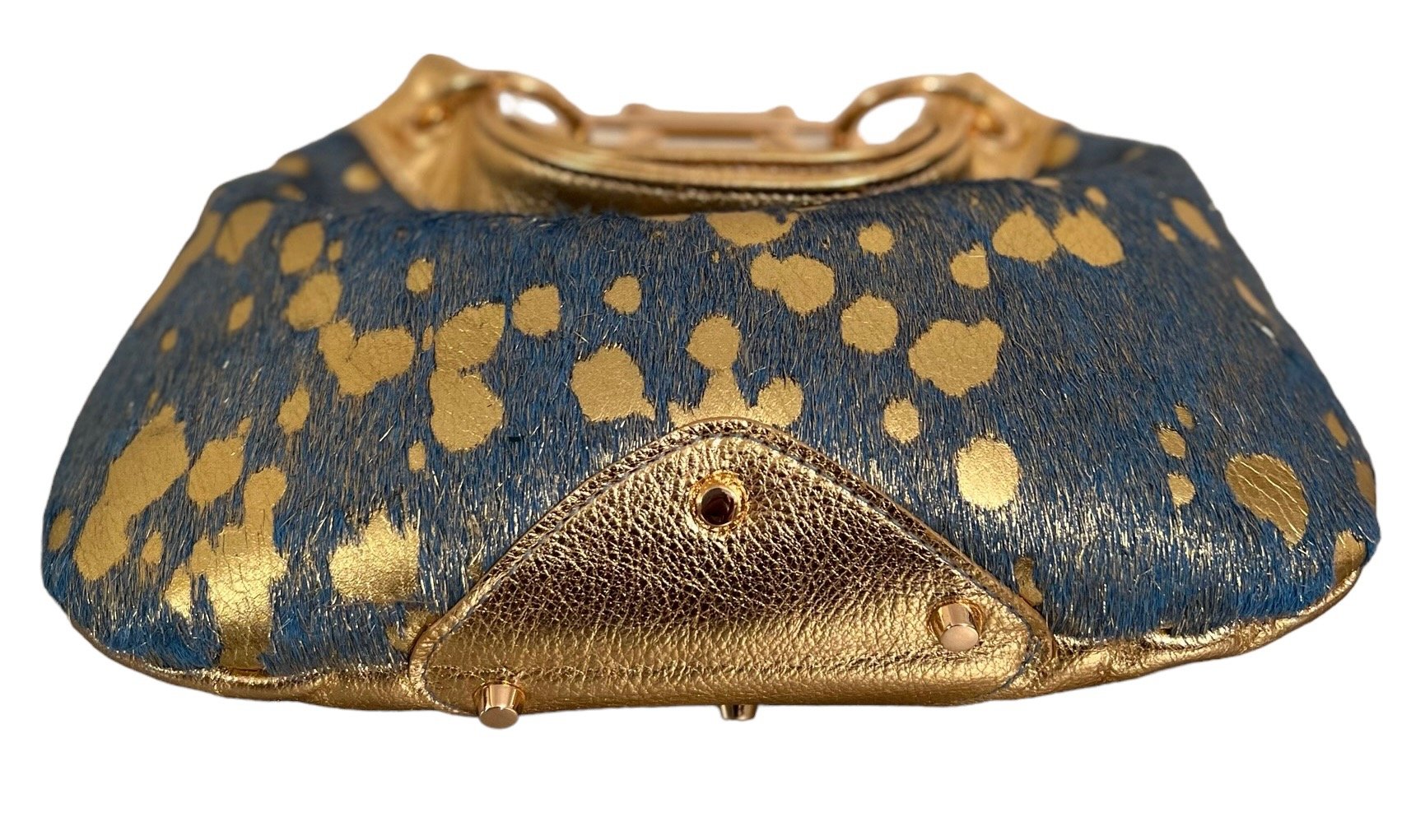 Gold Leopard Acid Wash Cowhide Embellished LV Leather Wristlet
