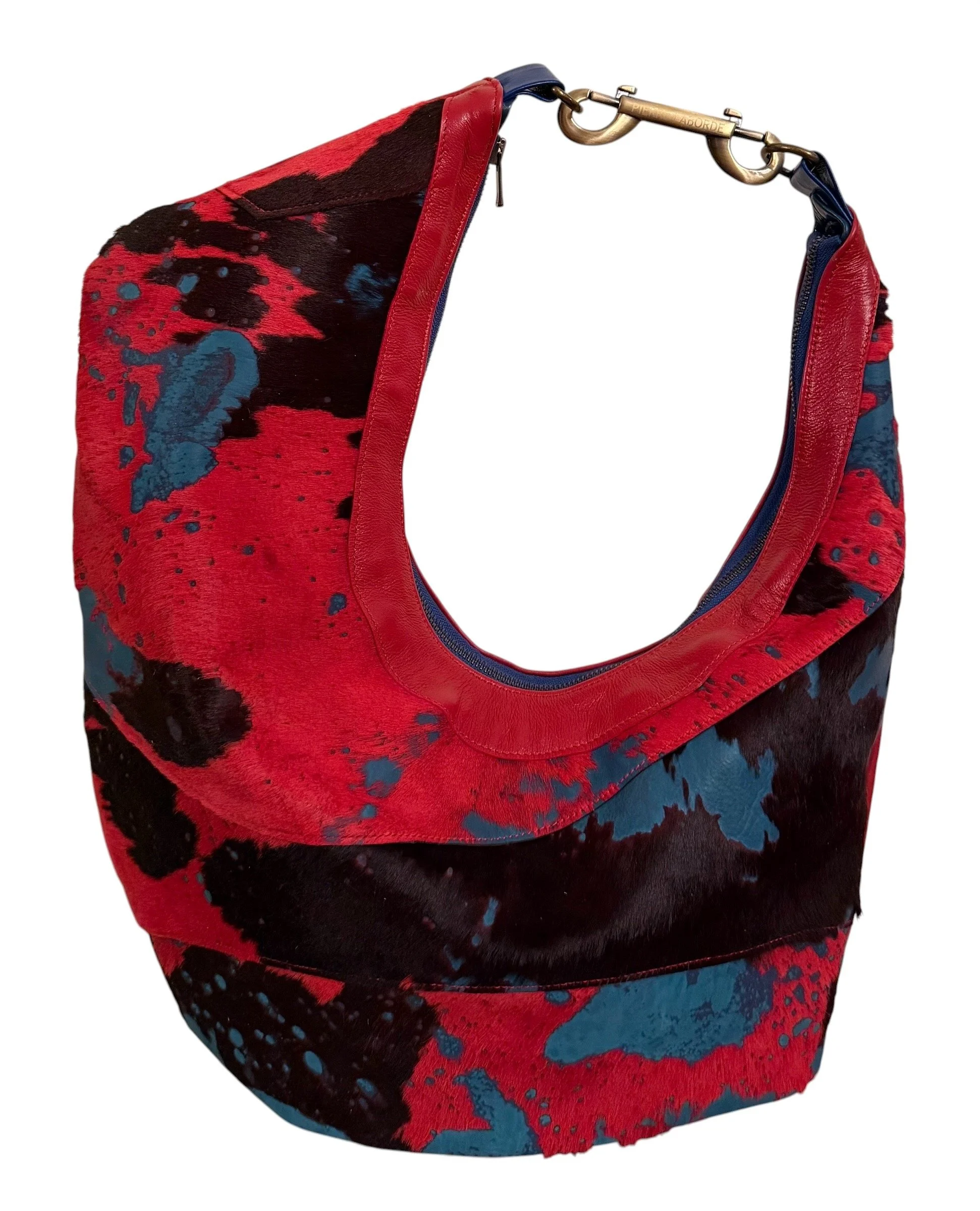 Valeria / Acid Washed Blue & Red Cowhide  / Soft Red Leather Hide