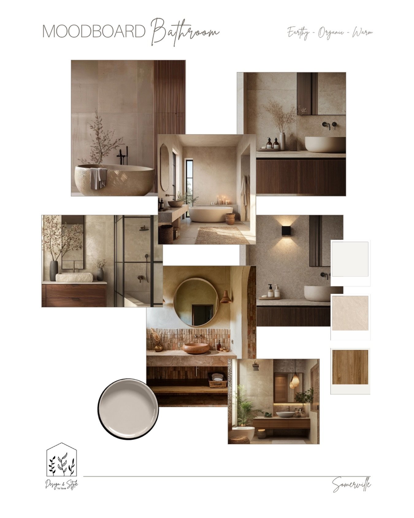 A new project reveal begins ✨

This bathroom mood board was where the Somerville story began, all those months ago.

Inspired by nature, the vision brought together warm, earthy tones, organic textures and natural materials, with a few special detail