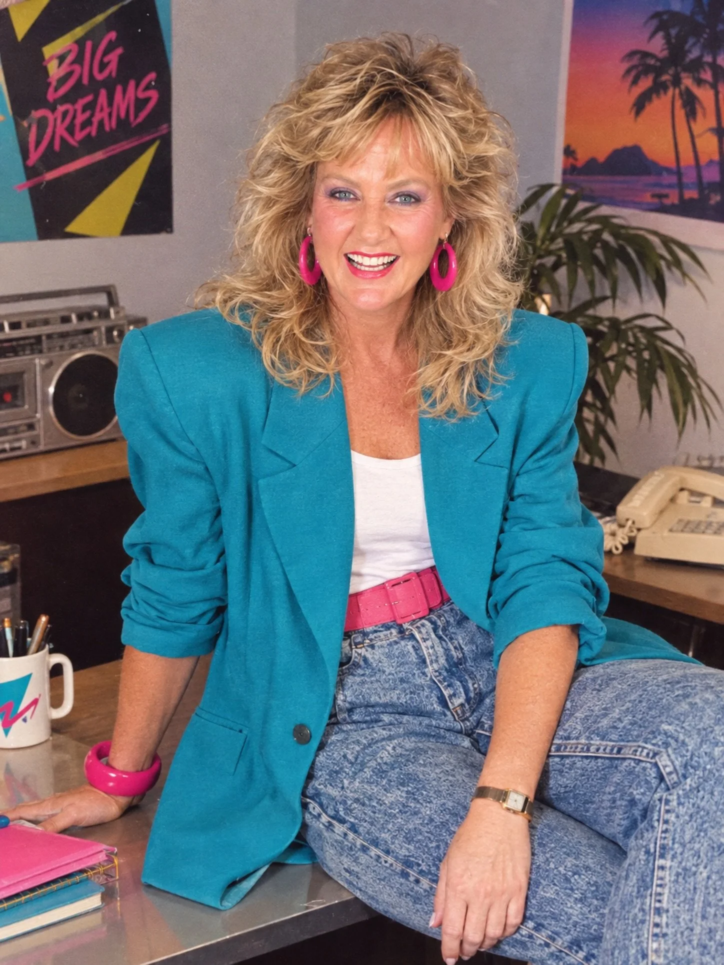 Interrupting your scroll with big hair and bold colour! 🩷

Apparently this is my AI-generated 80s alter ego. Something between Dynasty and a very enthusiastic hairdresser. 😜 

Flicked hair. Perms. Bold colour. Cassette tapes recorded straight from 