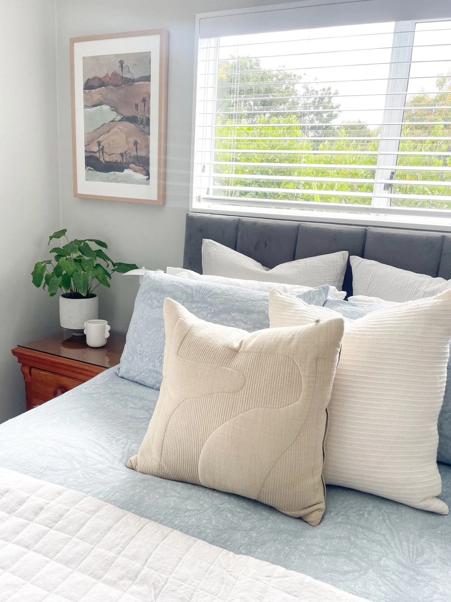 Cosy modern East Auckland bedroom styling and interior styling 