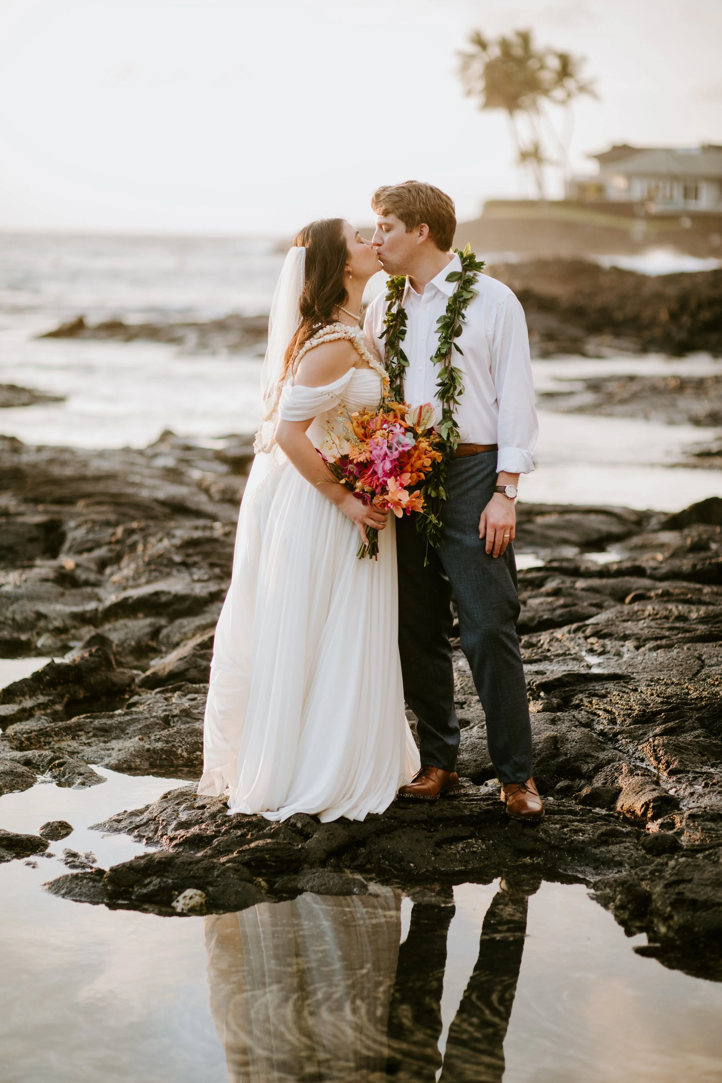 Hawaii wedding couple portraits after ceremony. 