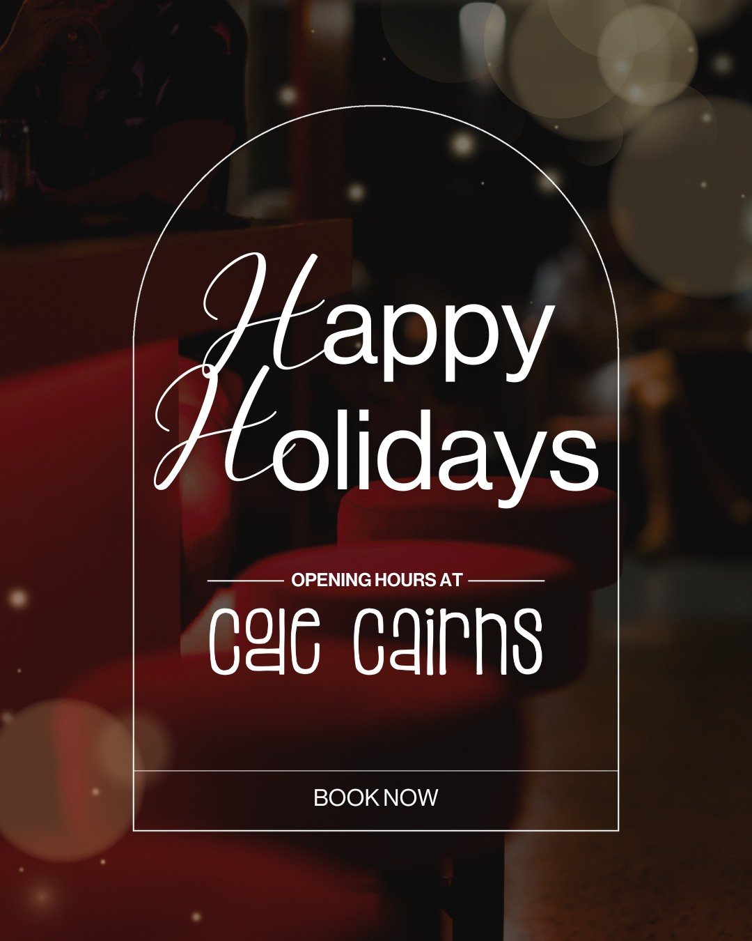 Happy Holidays from Code! 🎉

Our opening hours for the holiday season. Plan ahead and book your next night out with us.

#codecairns #cairnsrestaurant