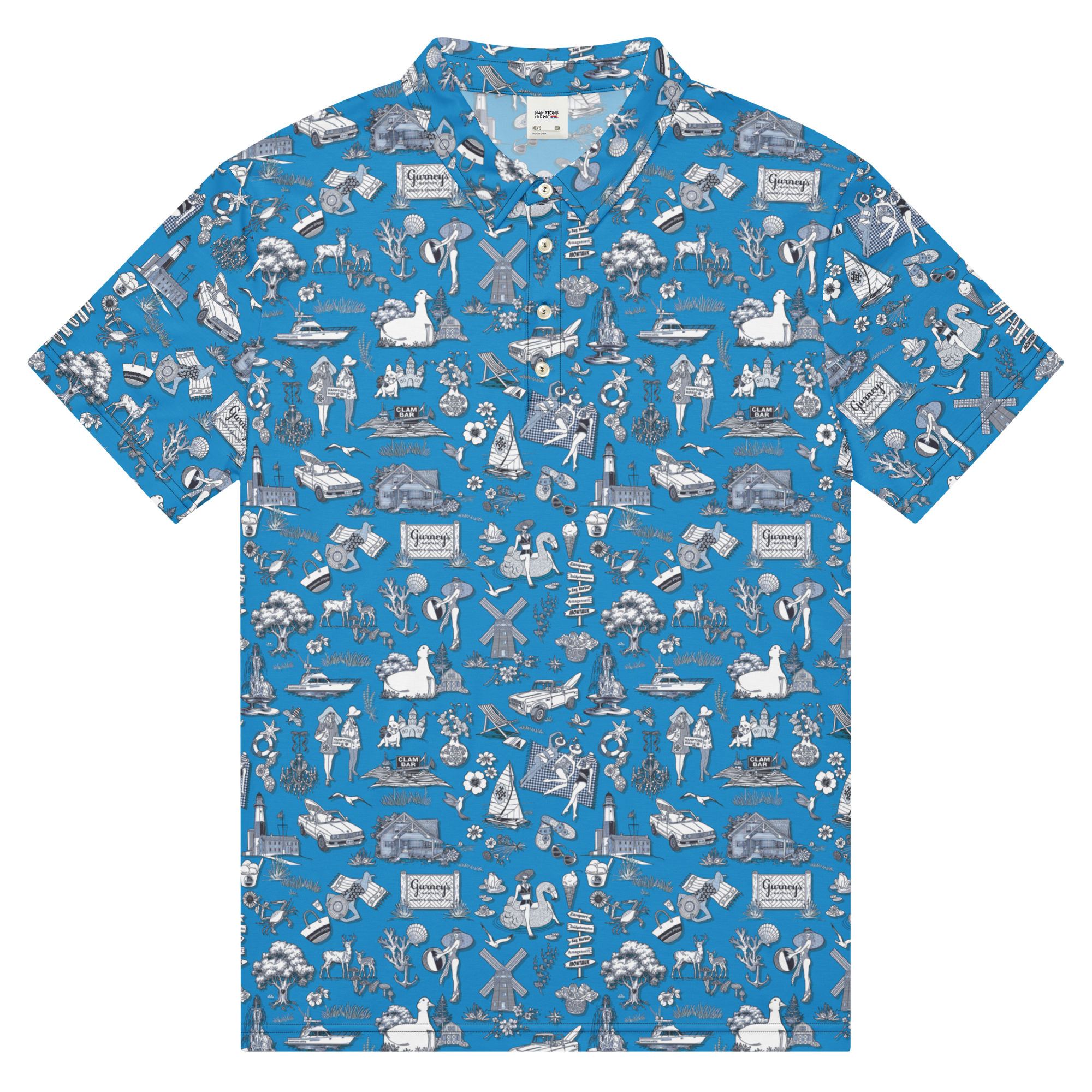 HH men’s turquoise toile print golf polo