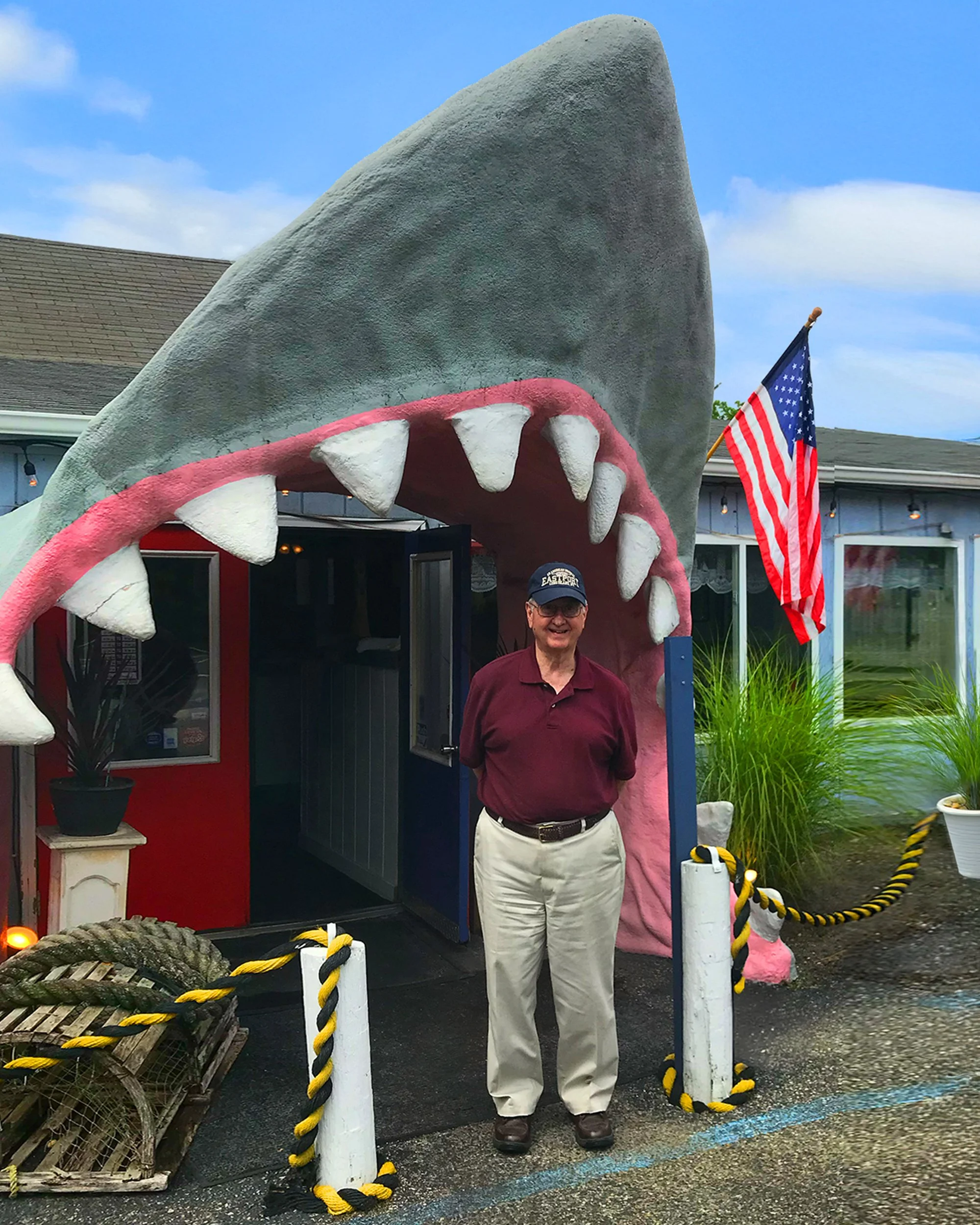 Dad's annual shark head pic, Atlantic Seafood LINY