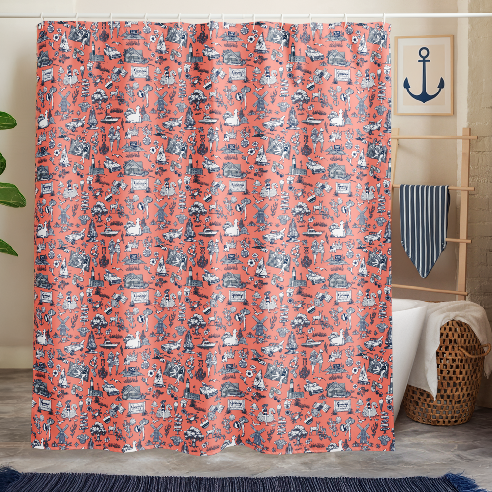 HH peach toile print shower curtain